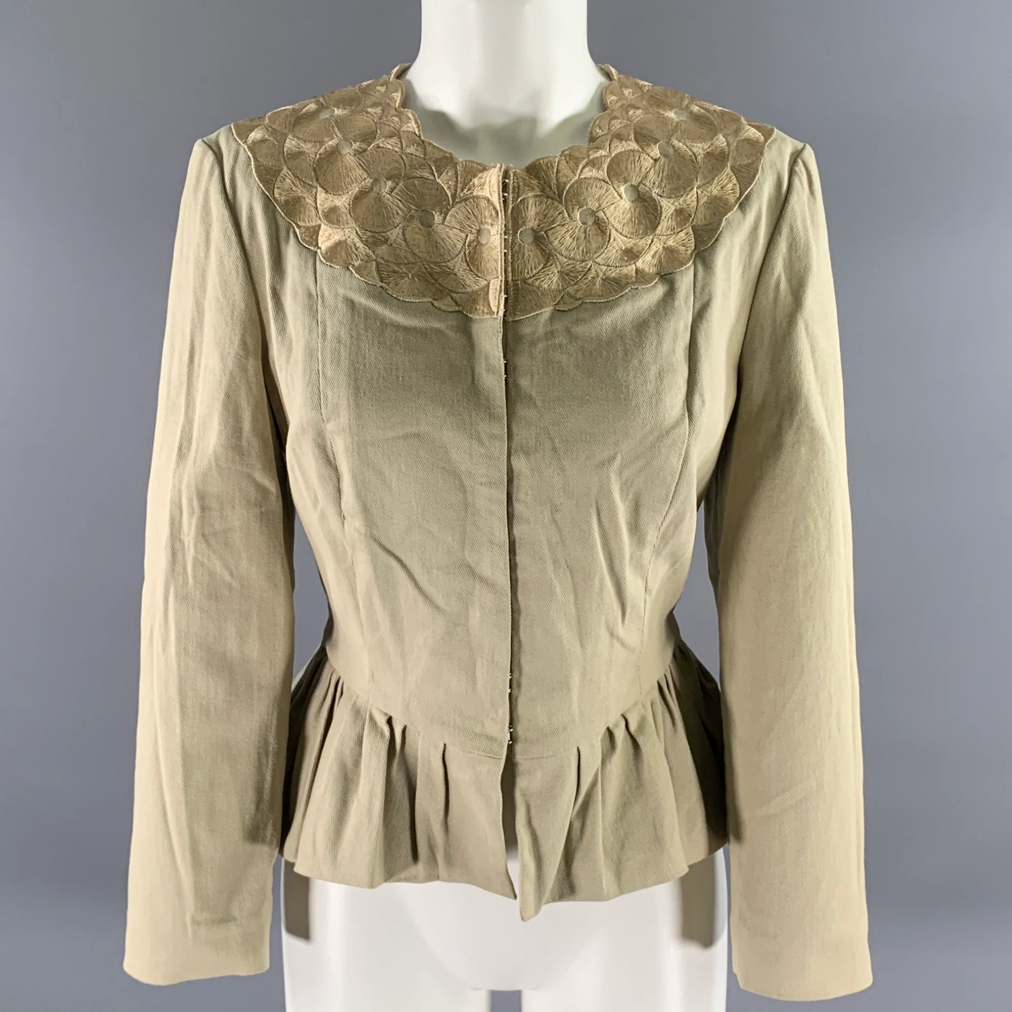 PORTS 1961 Size 12 Khaki Cotton Blend Embroidered Jacket