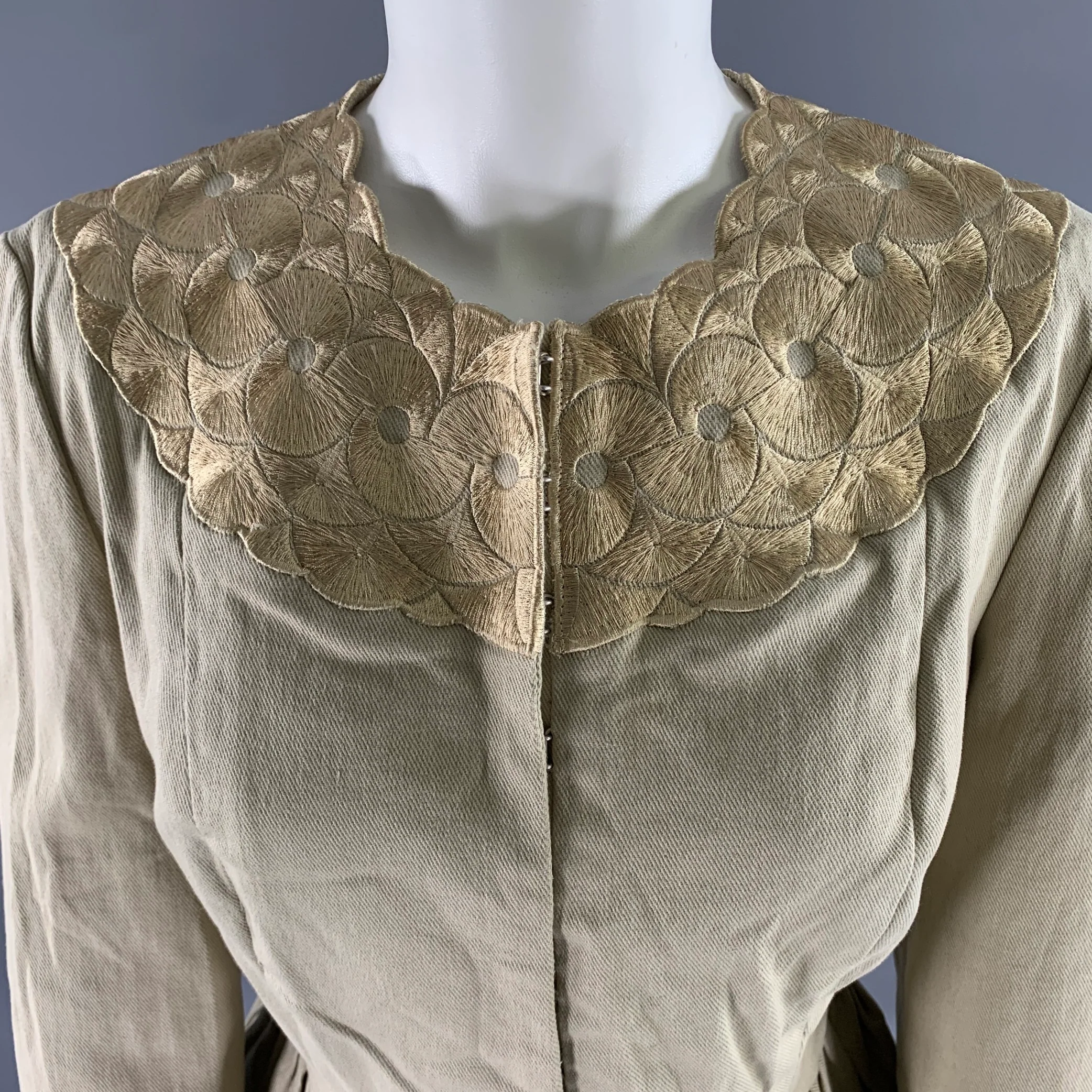 PORTS 1961 Size 12 Khaki Cotton Blend Embroidered Jacket - Image 2