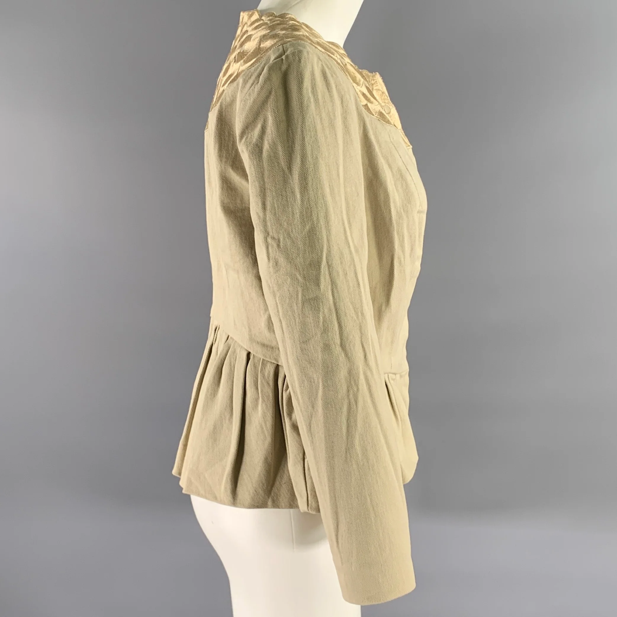 PORTS 1961 Size 12 Khaki Cotton Blend Embroidered Jacket - Image 3