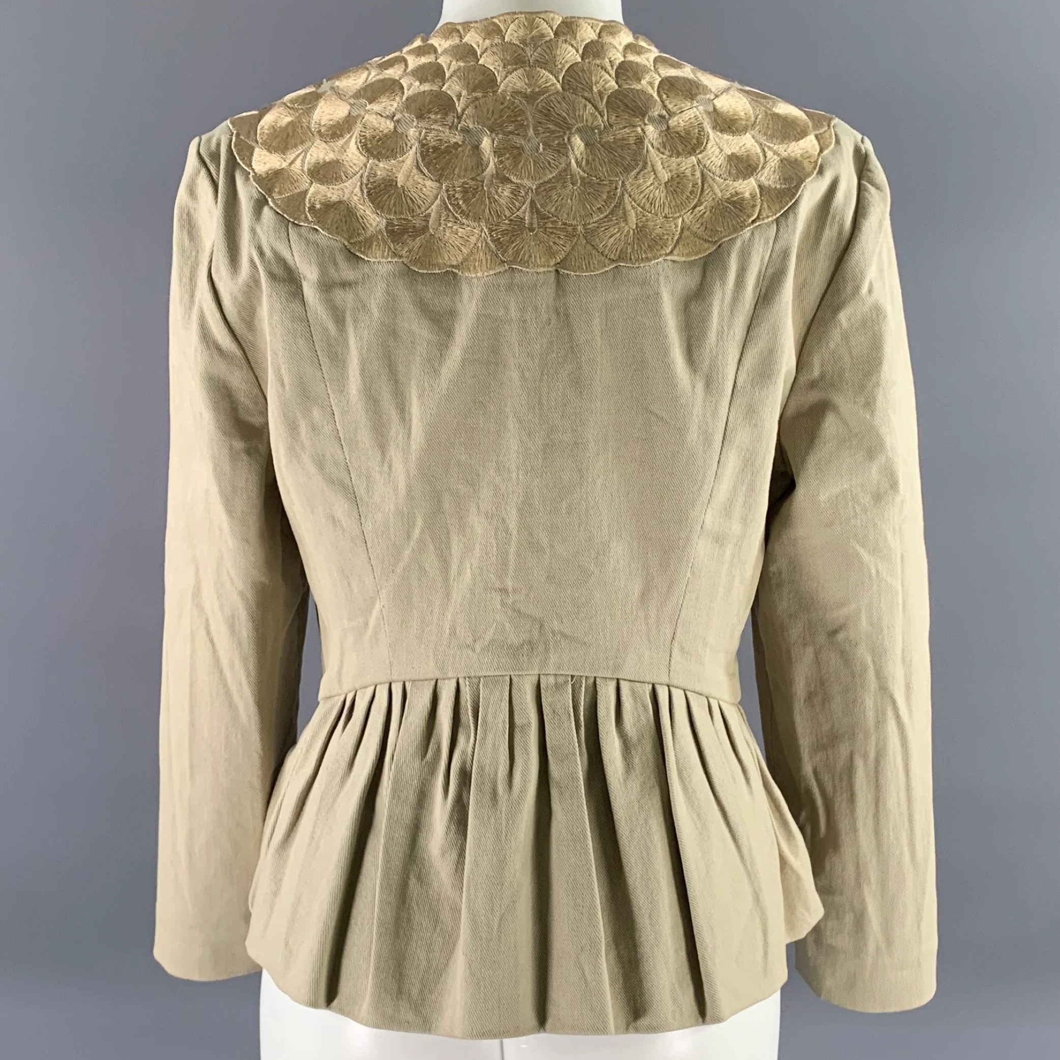 PORTS 1961 Size 12 Khaki Cotton Blend Embroidered Jacket - Image 4