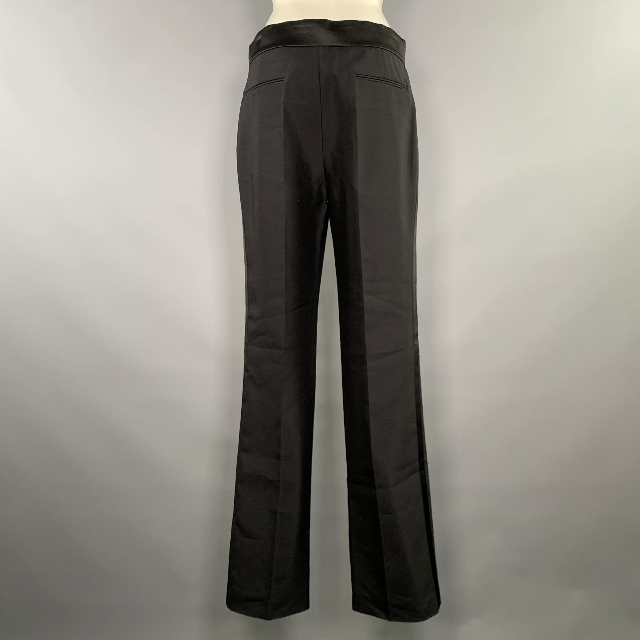 PORTS 1961 Size M Black Wool Silk Tuxedo Dress Pants - Image 2