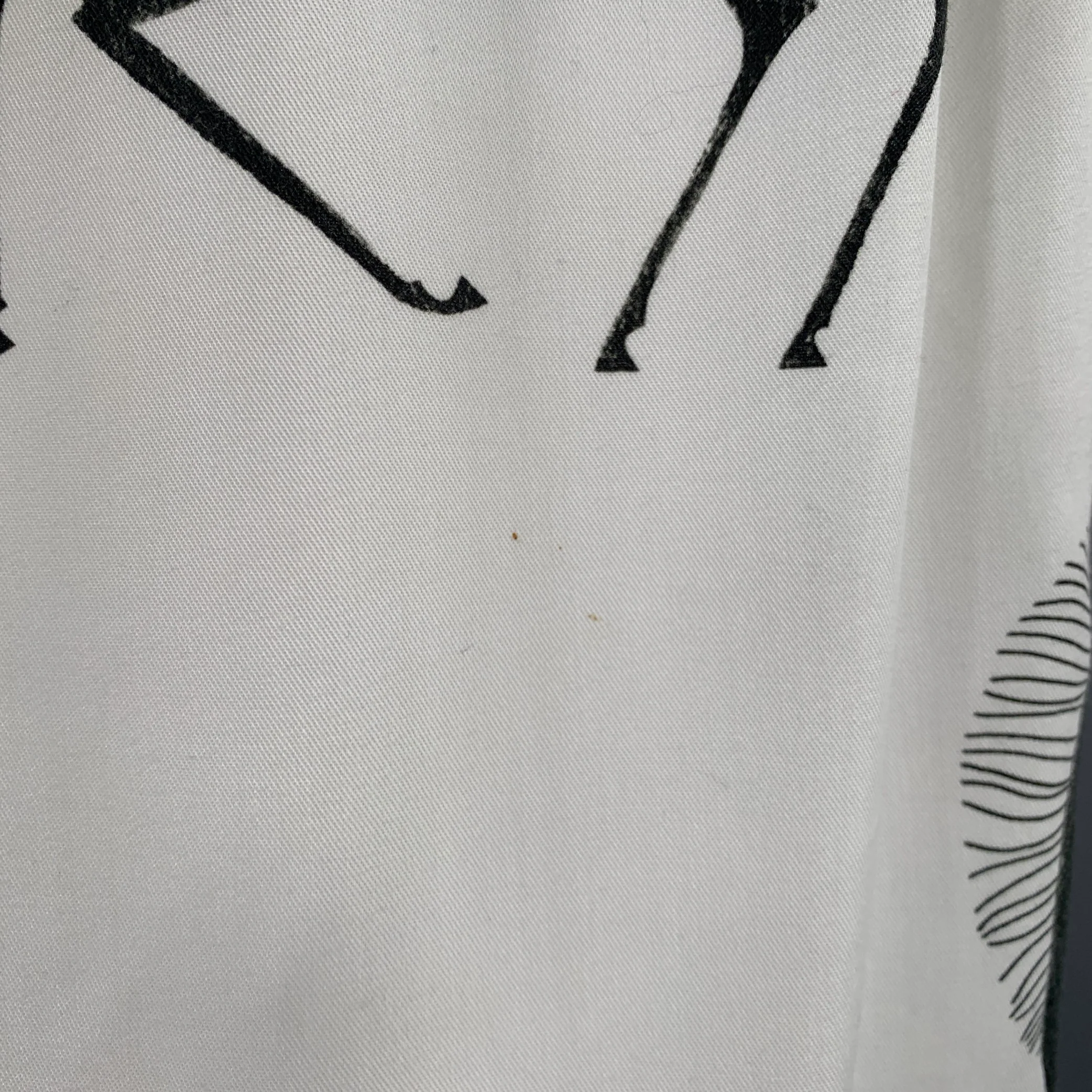PORTUGUESE FLANNEL Size M White Black Print Lyocell Camp Short Sleeve Shirt - Image 5