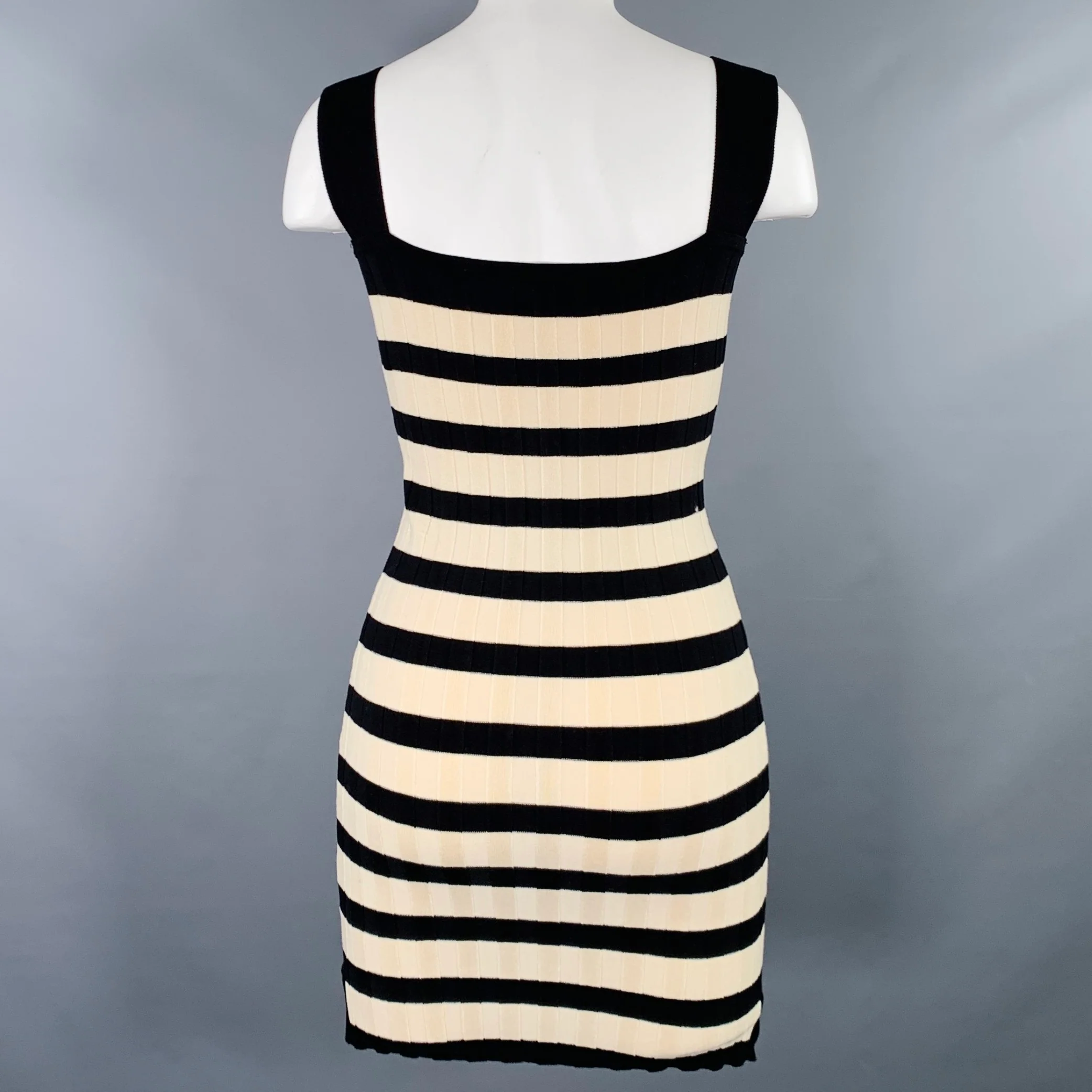 POSSE Size S Black Cream Viscose Blend Stripe Ribbed Dress - Image 3