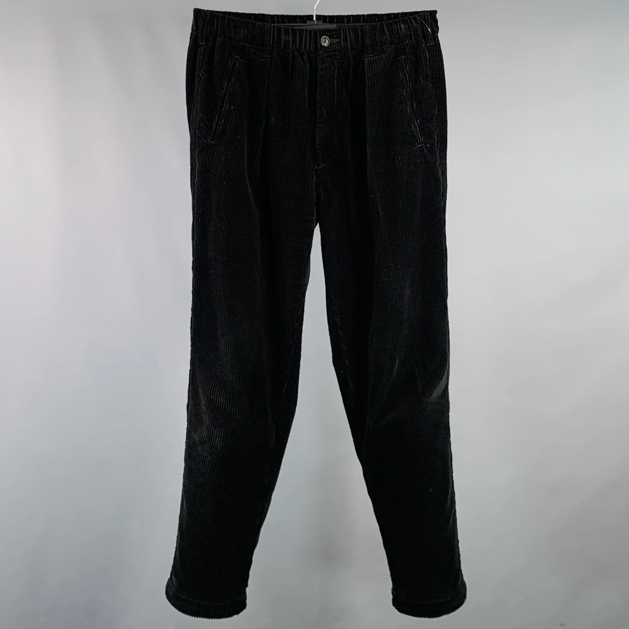 POST O'ALLS Size M Black Corduroy Cotton Elastic Waistband Casual Pants