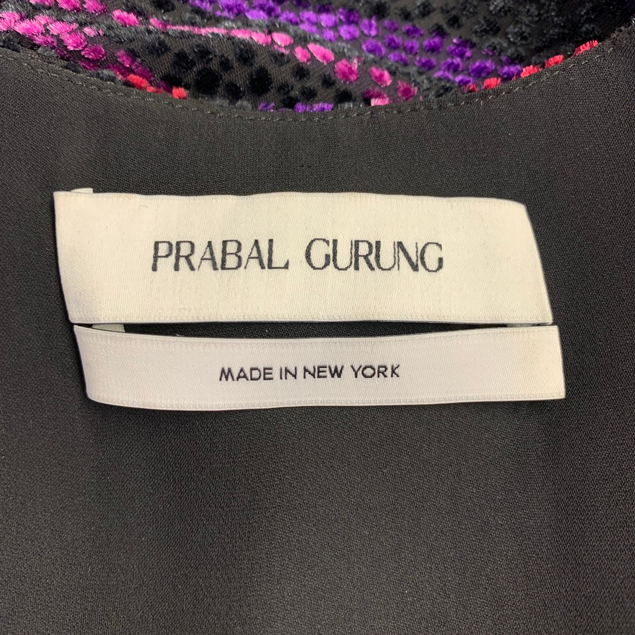 PRABAL GURUNG Size 0 Purple Black Viscose Silk Burnout Long Sleeve Dress - Image 5