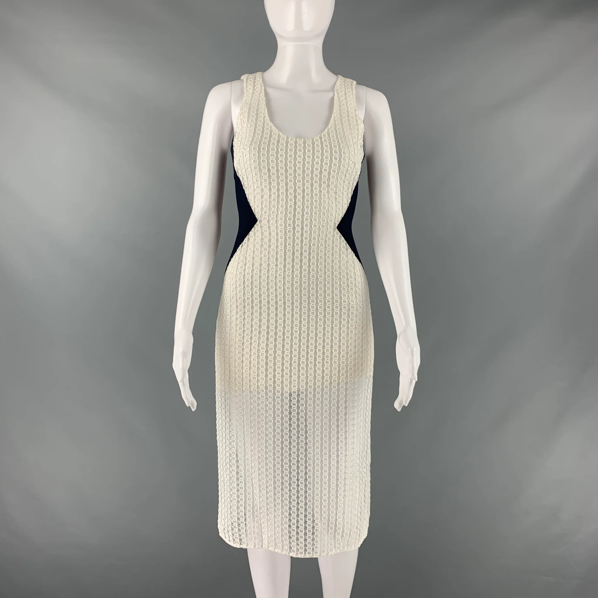 PRABAL GURUNG Size 0 White Black Polyester Sheath Midi Dress
