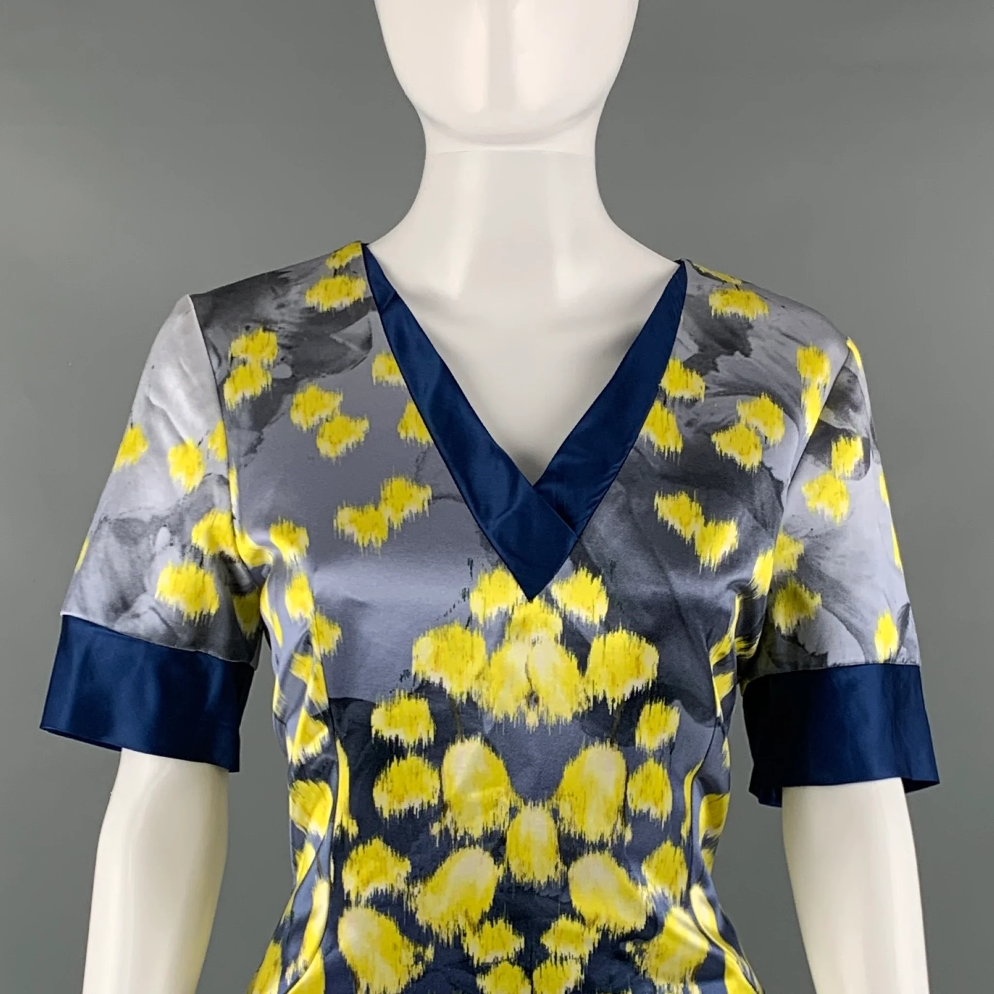 PRABAL GURUNG Size 10 Blue Yellow Cotton Silk Print A-Line Dress - Image 2