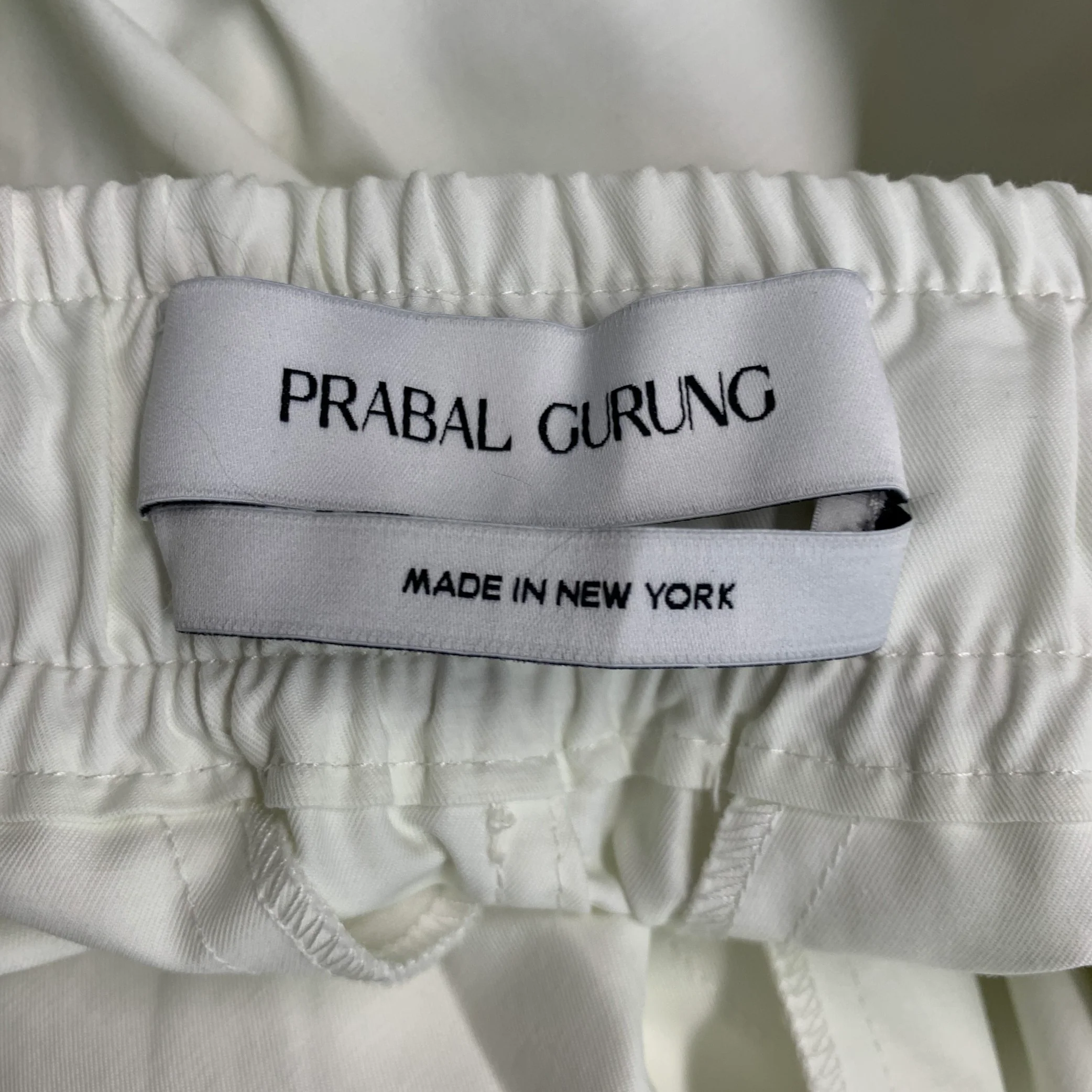 PRABAL GURUNG Size L White Beige Two Toned Cotton Blend Drop Crotch Casual Pants - Image 3