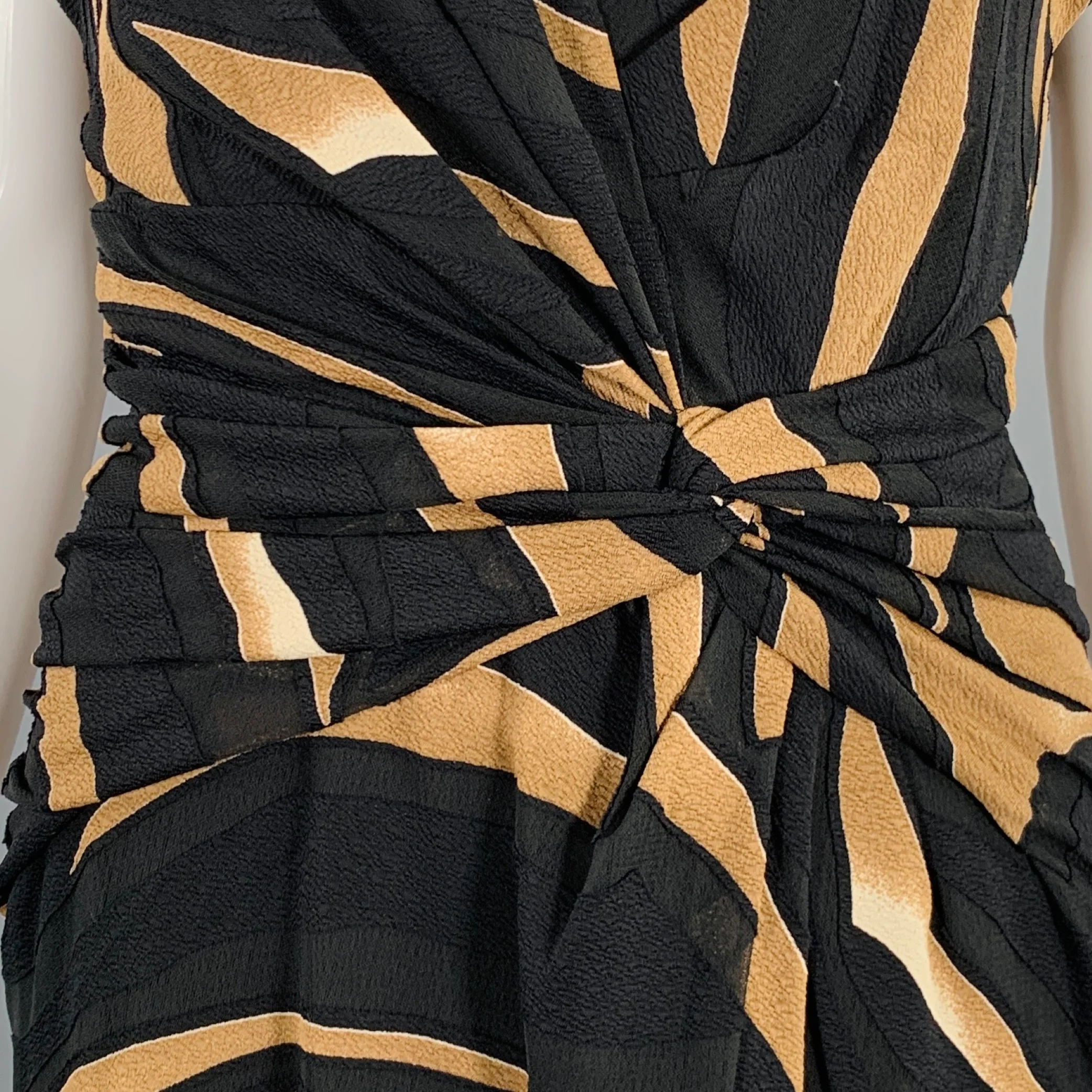 PRABAL GURUNG Size M Black Brown Viscose Blend Abstract Wrap Dress - Image 2