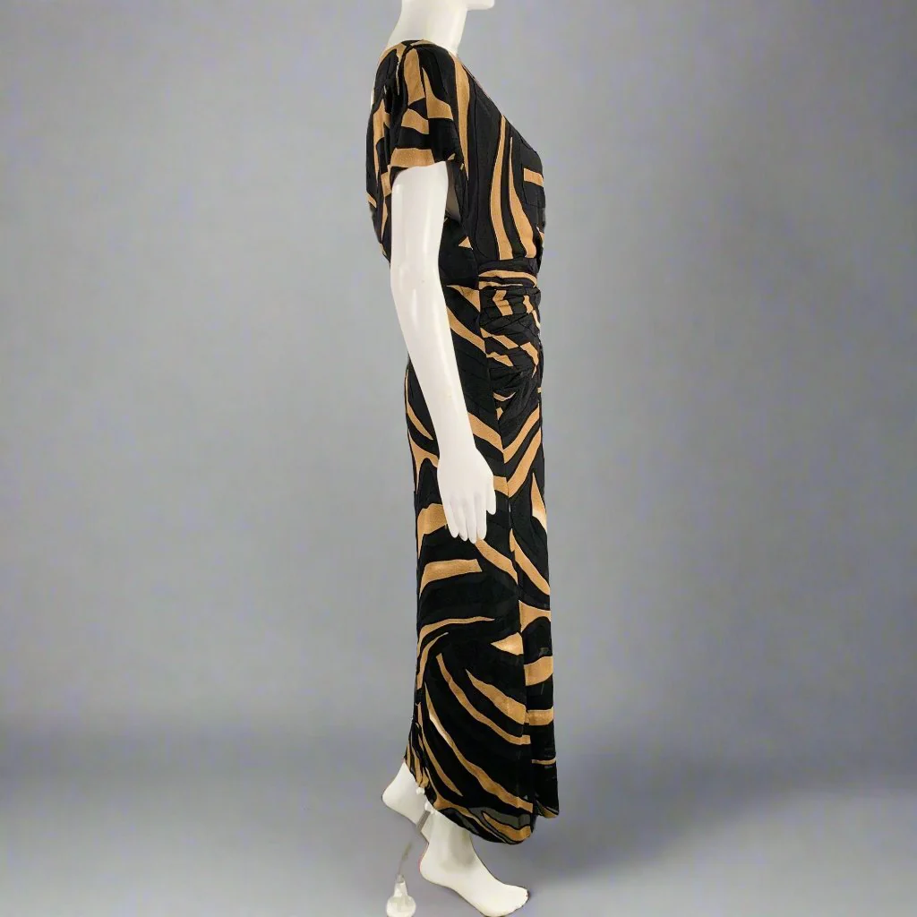 PRABAL GURUNG Size M Black Brown Viscose Blend Abstract Wrap Dress - Image 3
