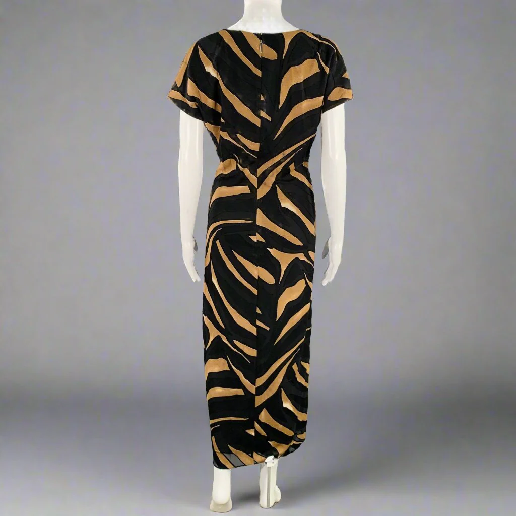 PRABAL GURUNG Size M Black Brown Viscose Blend Abstract Wrap Dress - Image 4