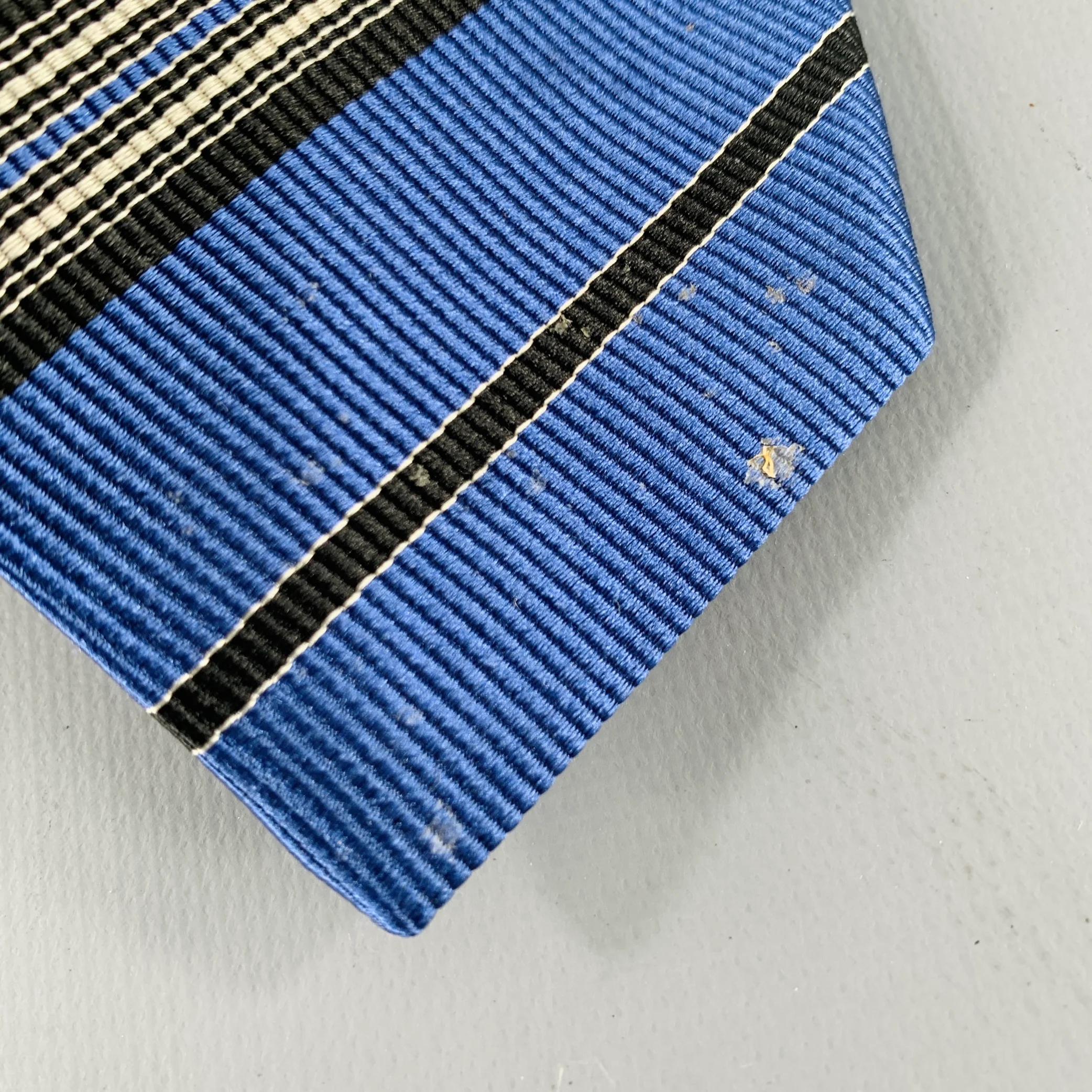 PRADA Blue Black White Diagonal Stripe Silk Tie - Image 7