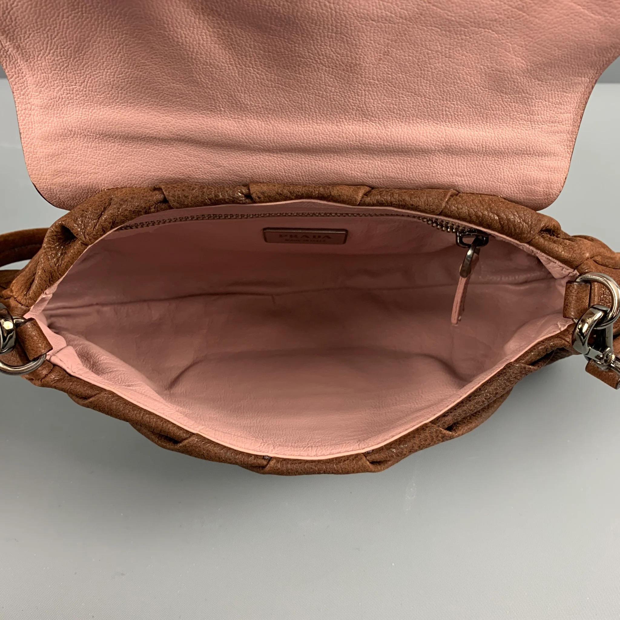 PRADA Brown Red Leather Rhinestones Handbag - Image 6