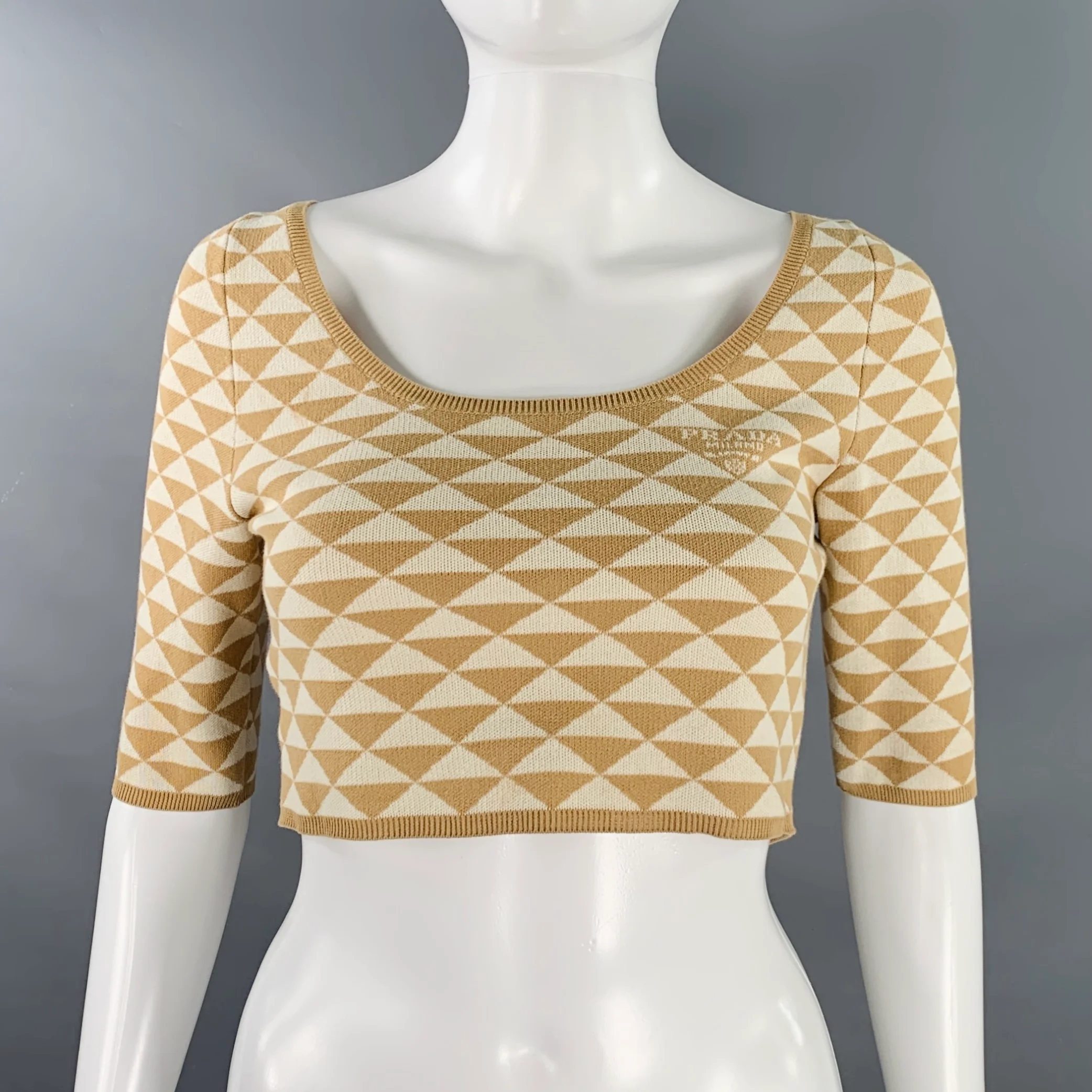 PRADA by RAF SIMONS 2023 Size S Beige Cream Knit Triangle Cropped Pullover