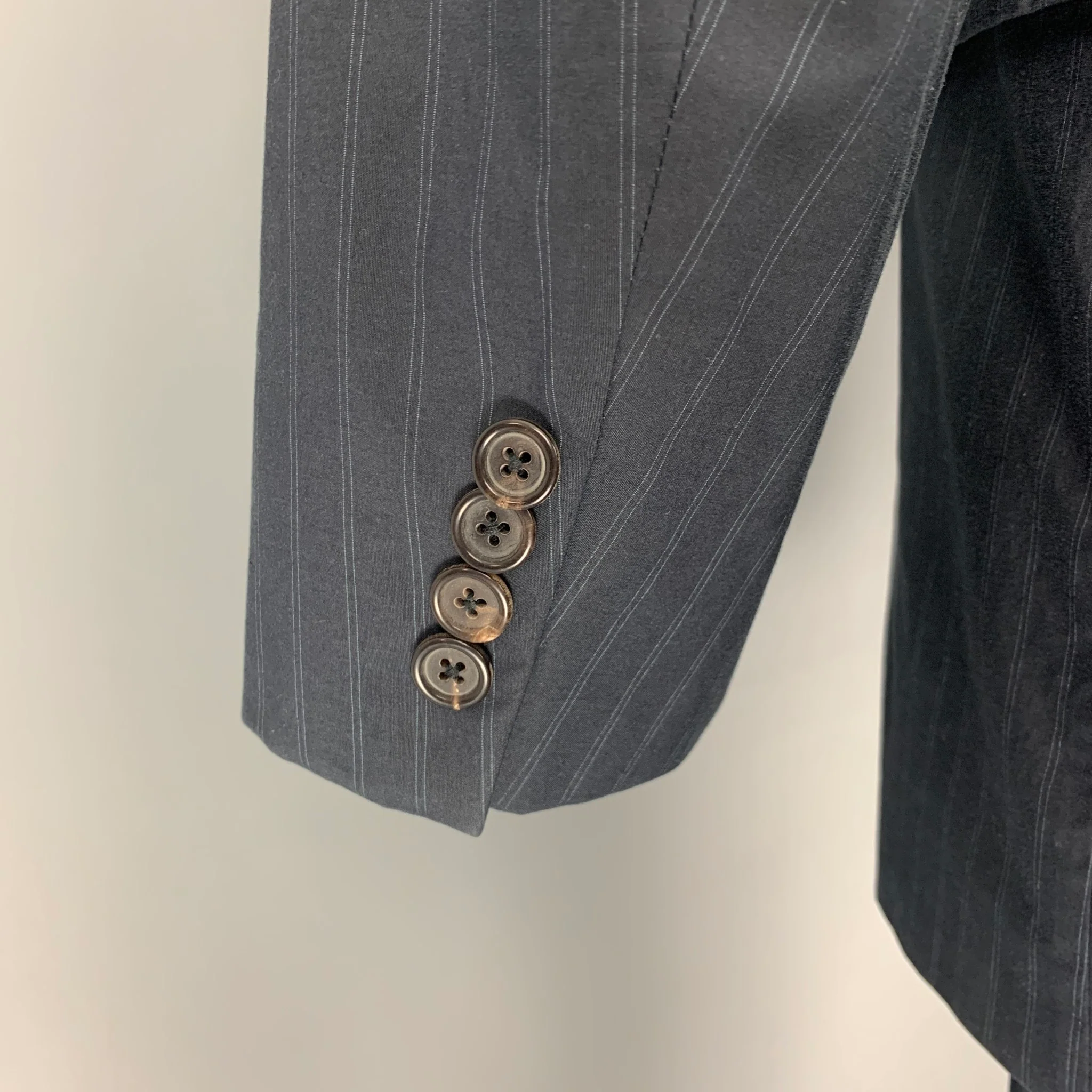 PRADA Chest Size 40 Navy Blue Stripe Cotton Single breasted 34 32 Suit - Image 6