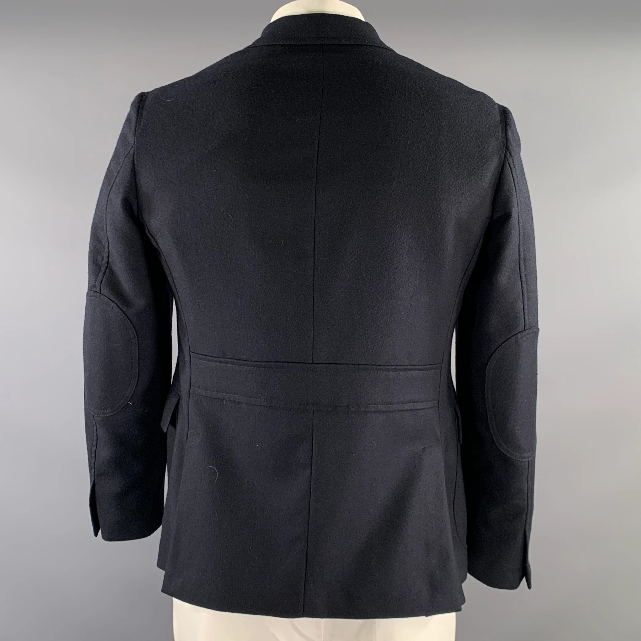 PRADA Chest Size 42 Navy Solid Wool Notch Lapel Sport Coat - Image 4