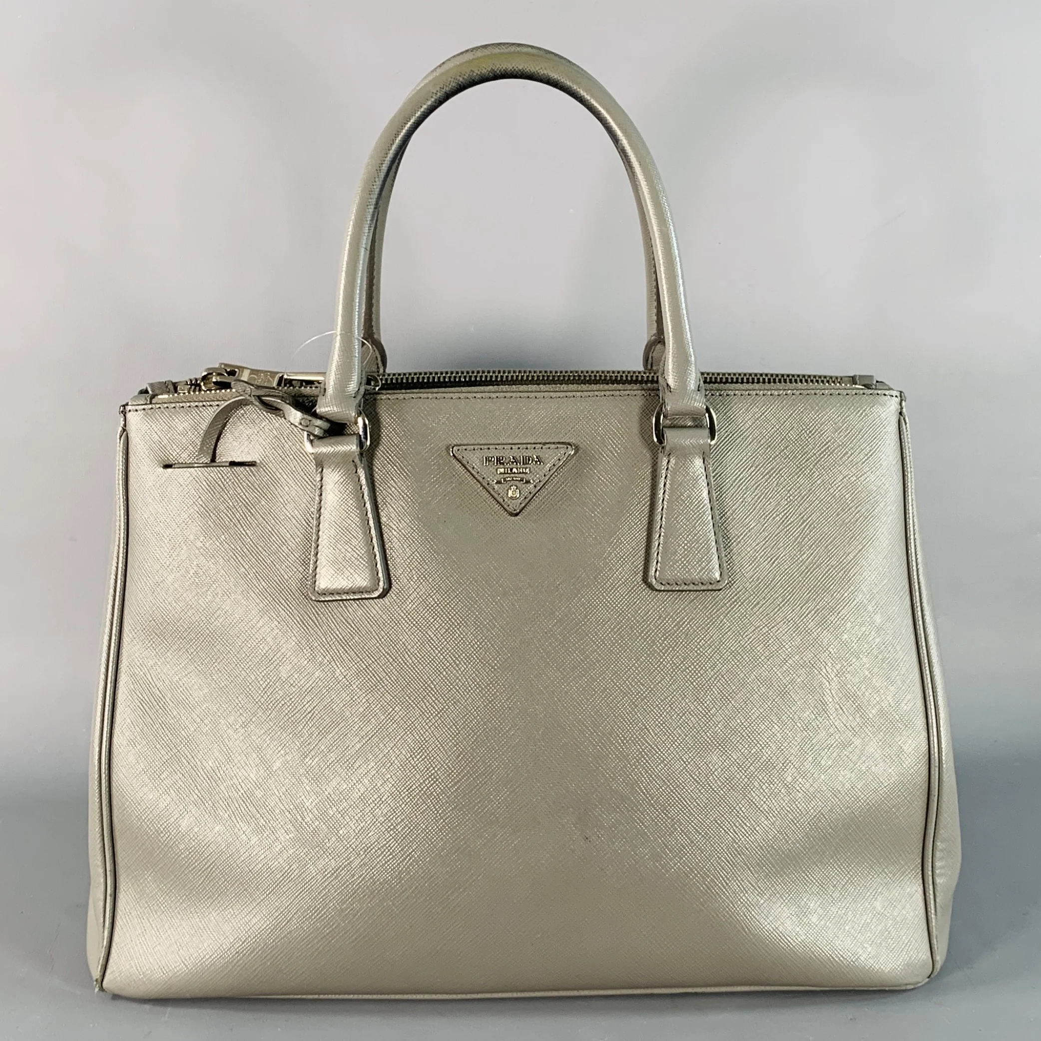 PRADA Galleria Grey Saffiano Leather Top Handles Handbag