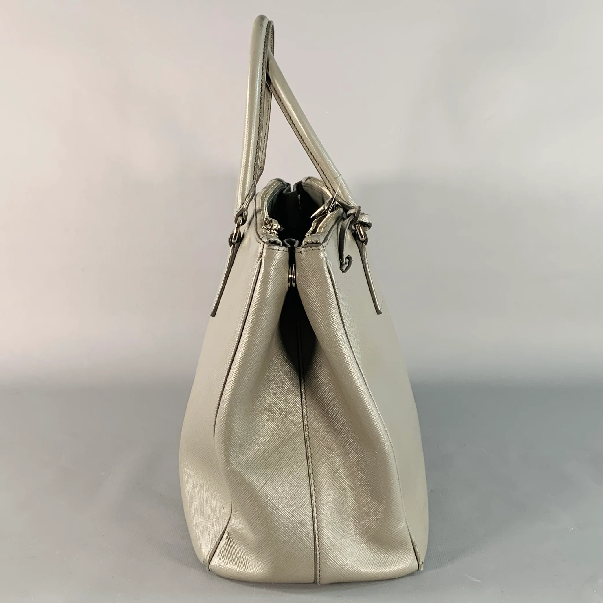 PRADA Galleria Grey Saffiano Leather Top Handles Handbag - Image 3