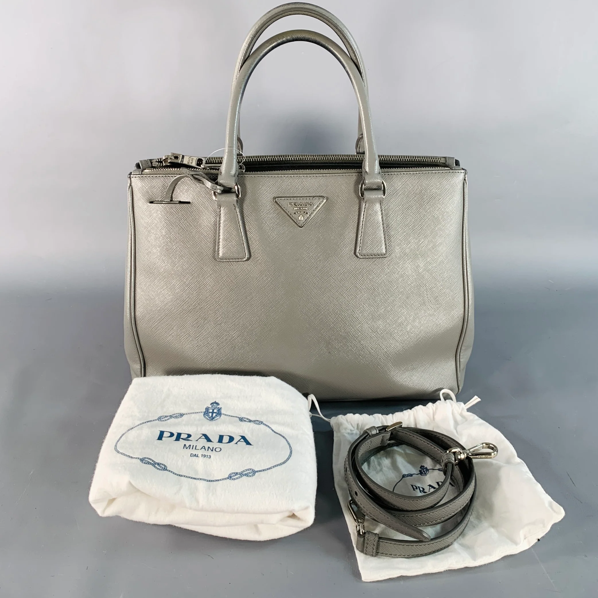 PRADA Galleria Grey Saffiano Leather Top Handles Handbag - Image 6