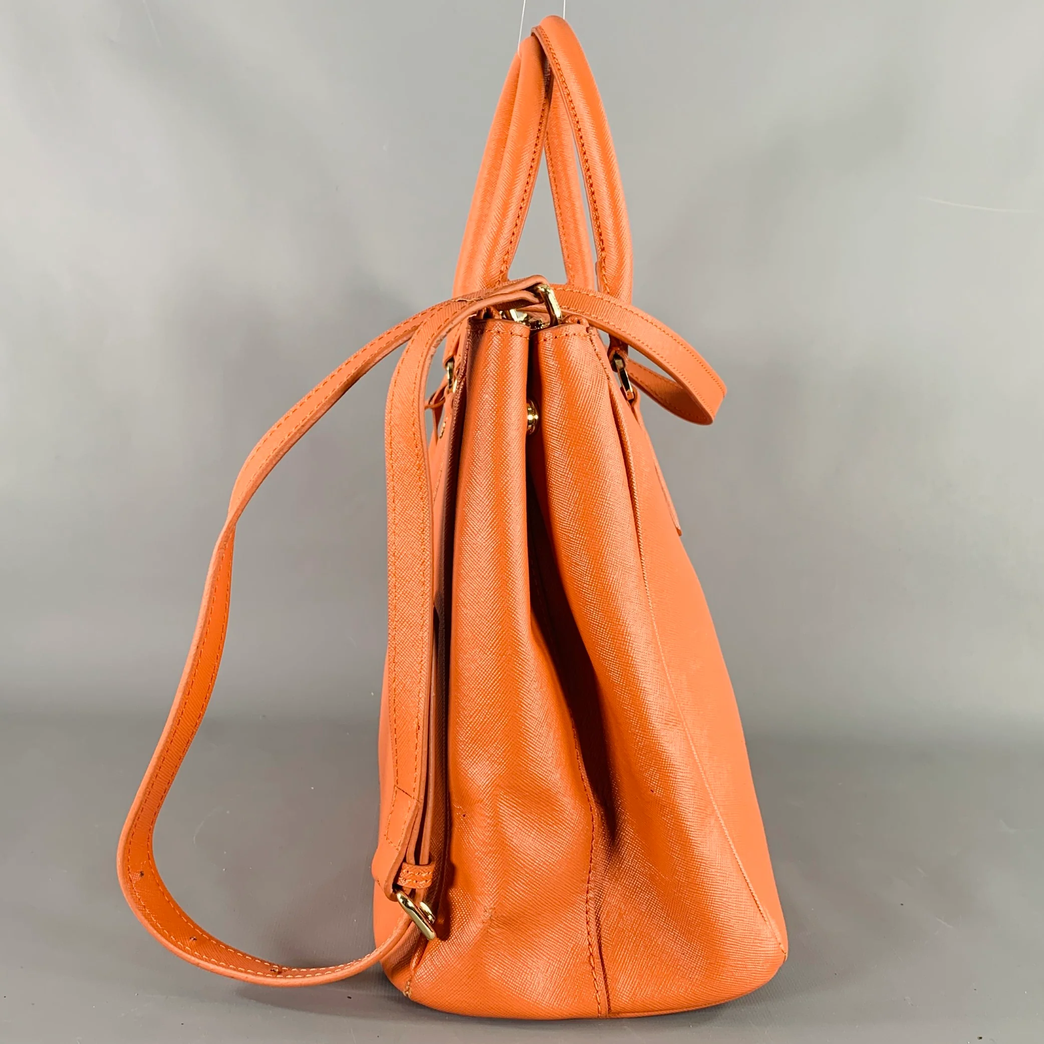 PRADA Galleria Orange Saffiano Leather Top Handles Handbag - Image 5