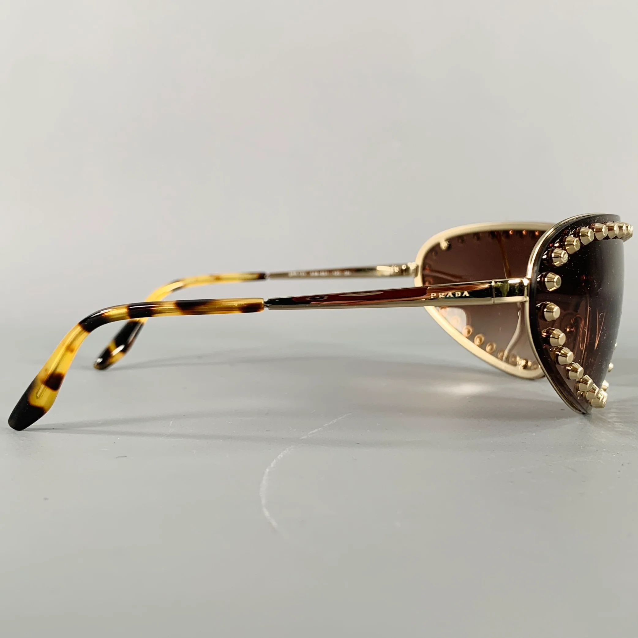 PRADA Gold Brown Studded Metallic Sunglasses - Image 2