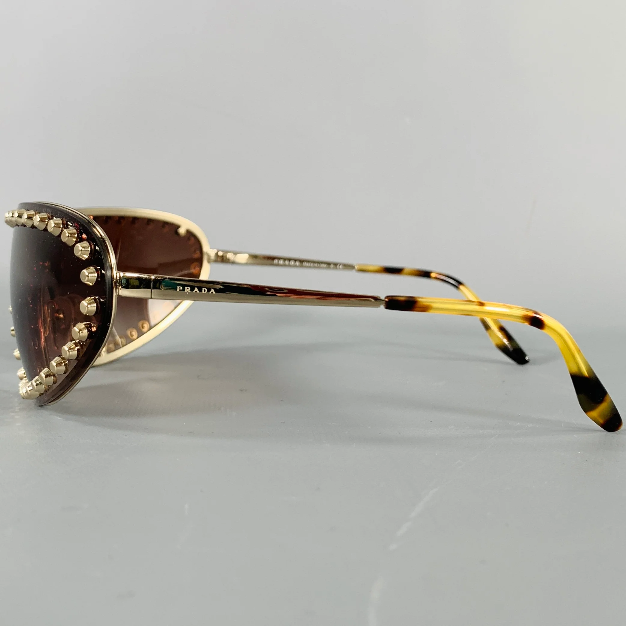 PRADA Gold Brown Studded Metallic Sunglasses - Image 4