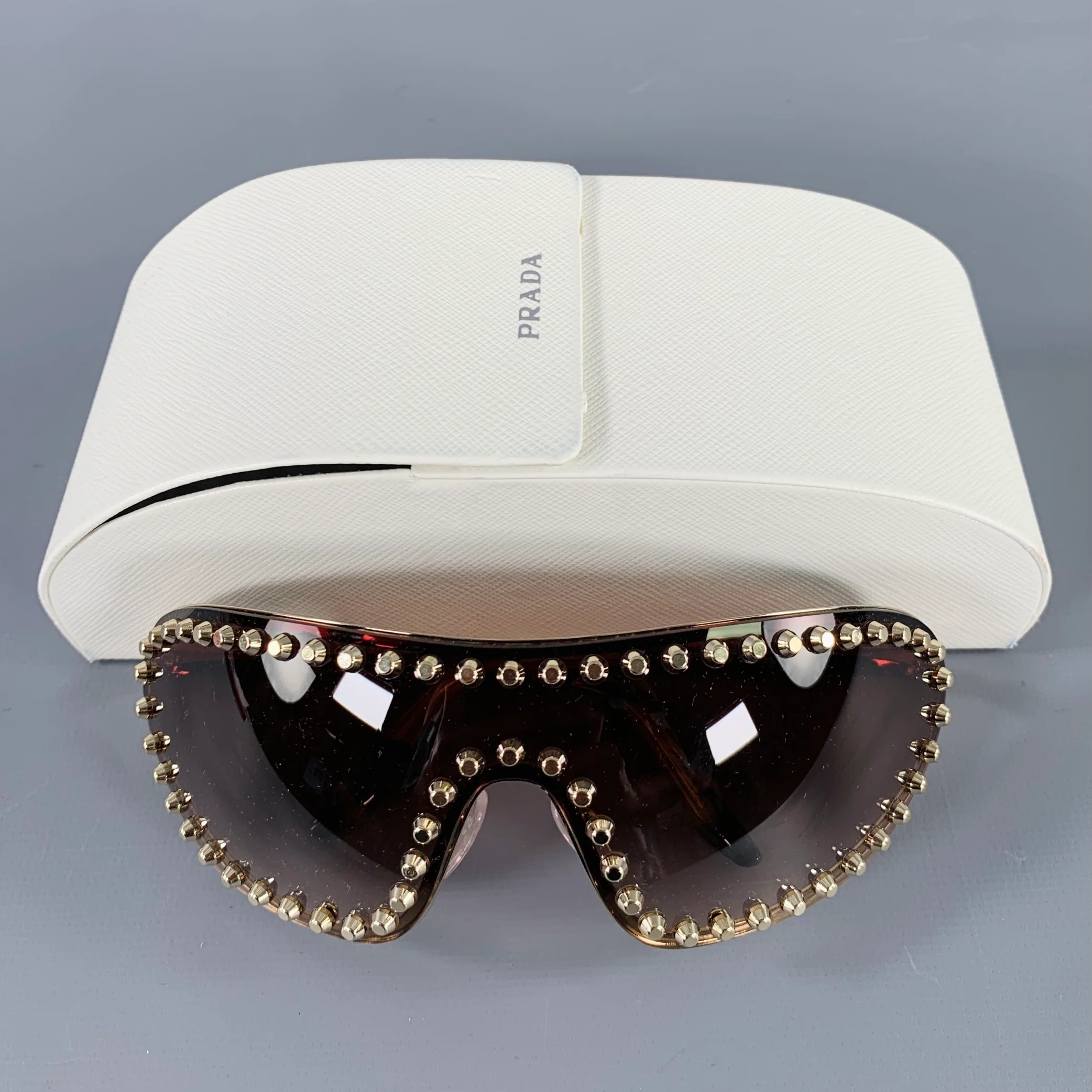 PRADA Gold Brown Studded Metallic Sunglasses - Image 8