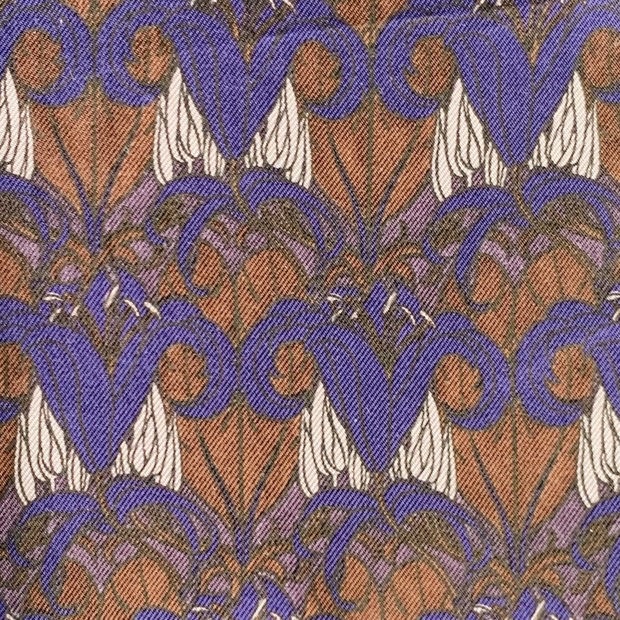 PRADA Navy Brown Abstract Floral Pocket Square - Image 2