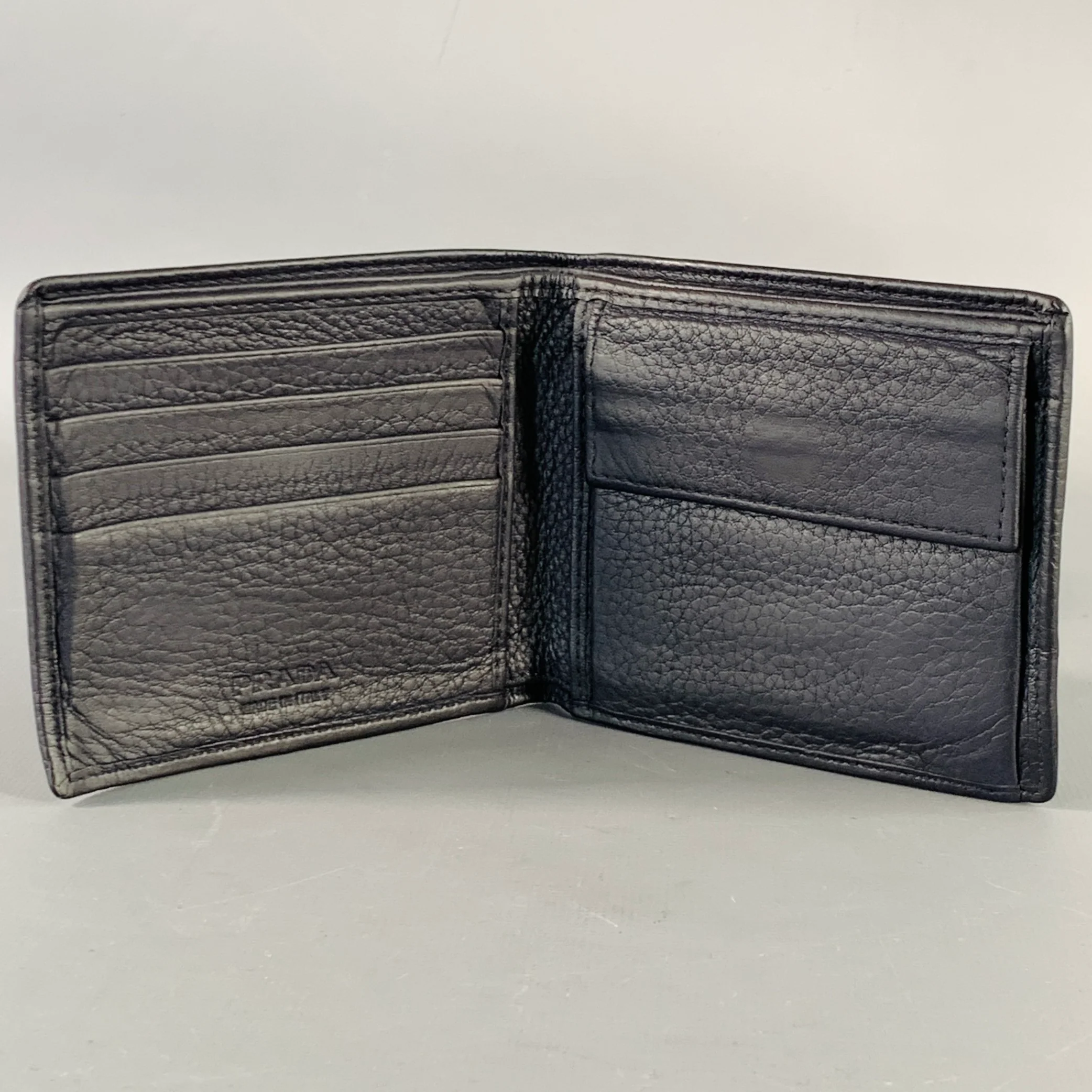 PRADA Navy Pebble Grain Leather Bifold Wallet - Image 3