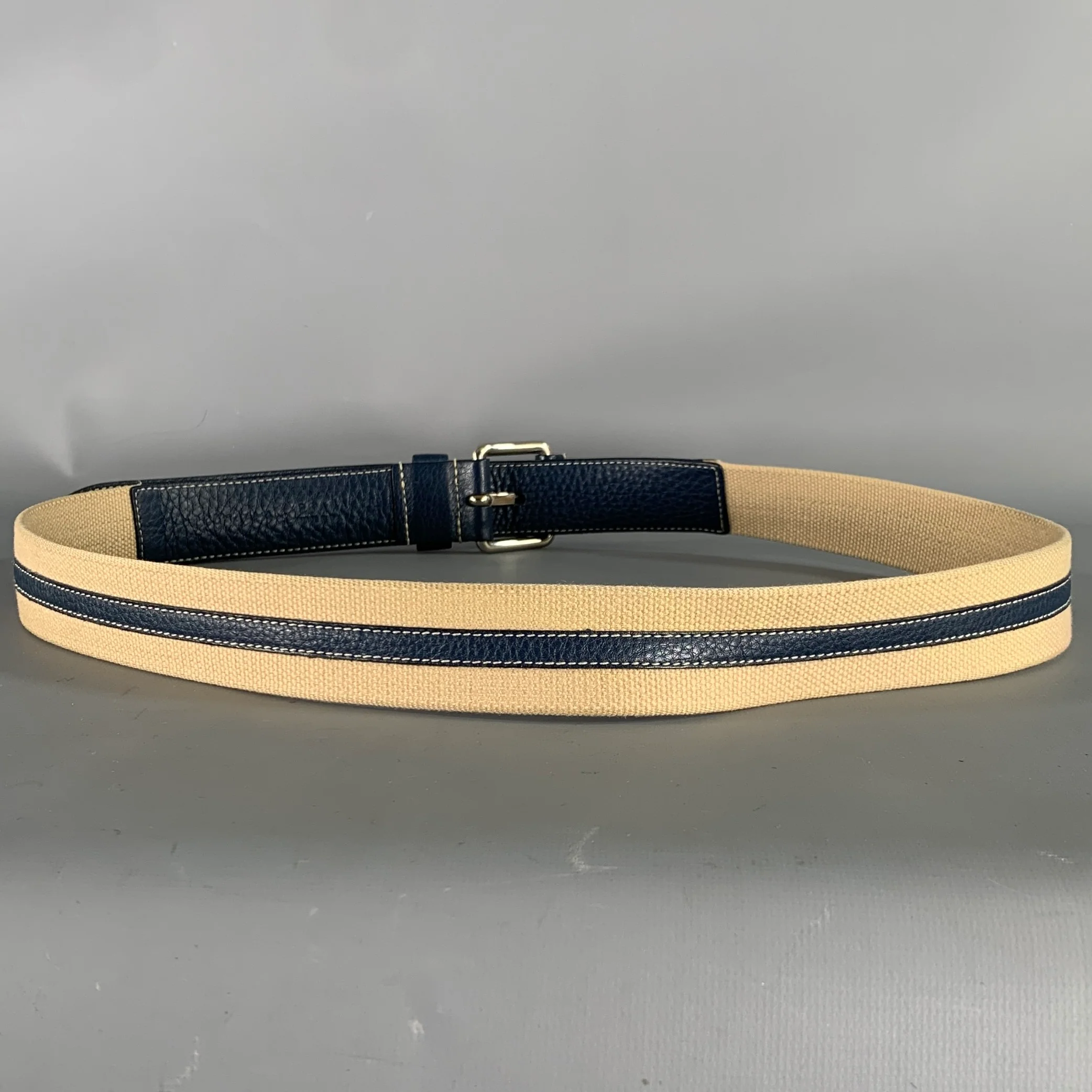 PRADA Navy Tan Pebble Grain Leather Belt - Image 4