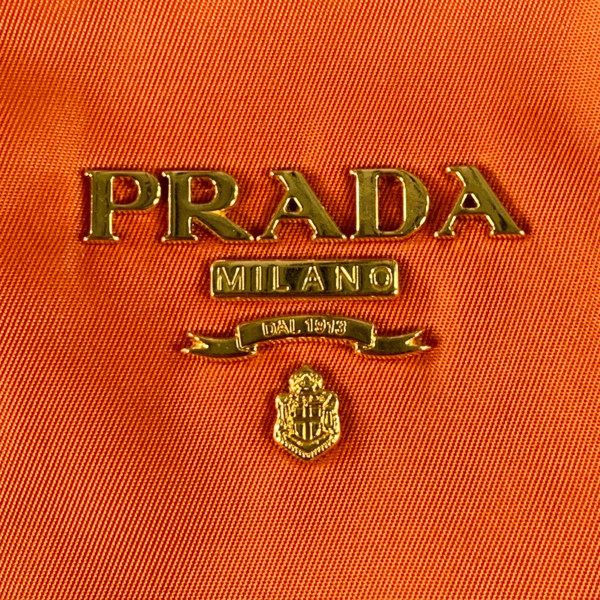 PRADA Orange Gold Saffiano Nylon Leather Trim Tote Handbag - Image 2
