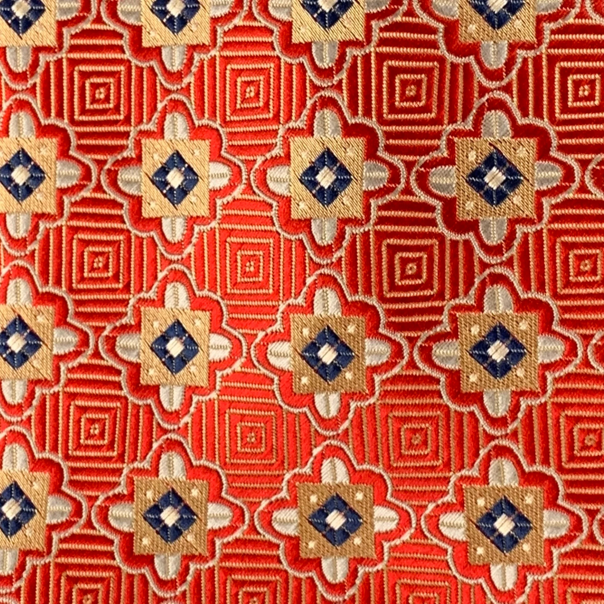 PRADA Red Gold Jacquard Silk Tie - Image 3