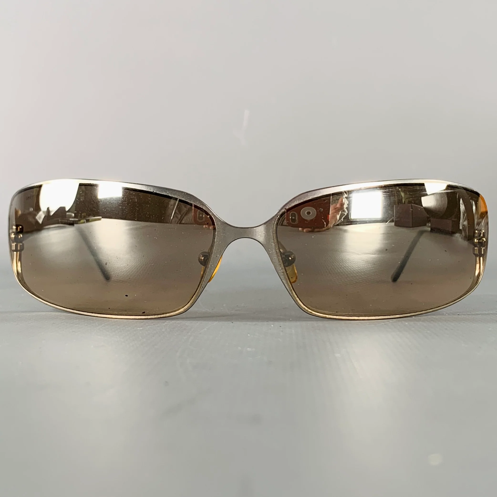 PRADA Silver Brown Metal Mirrored Lenses Sunglasses