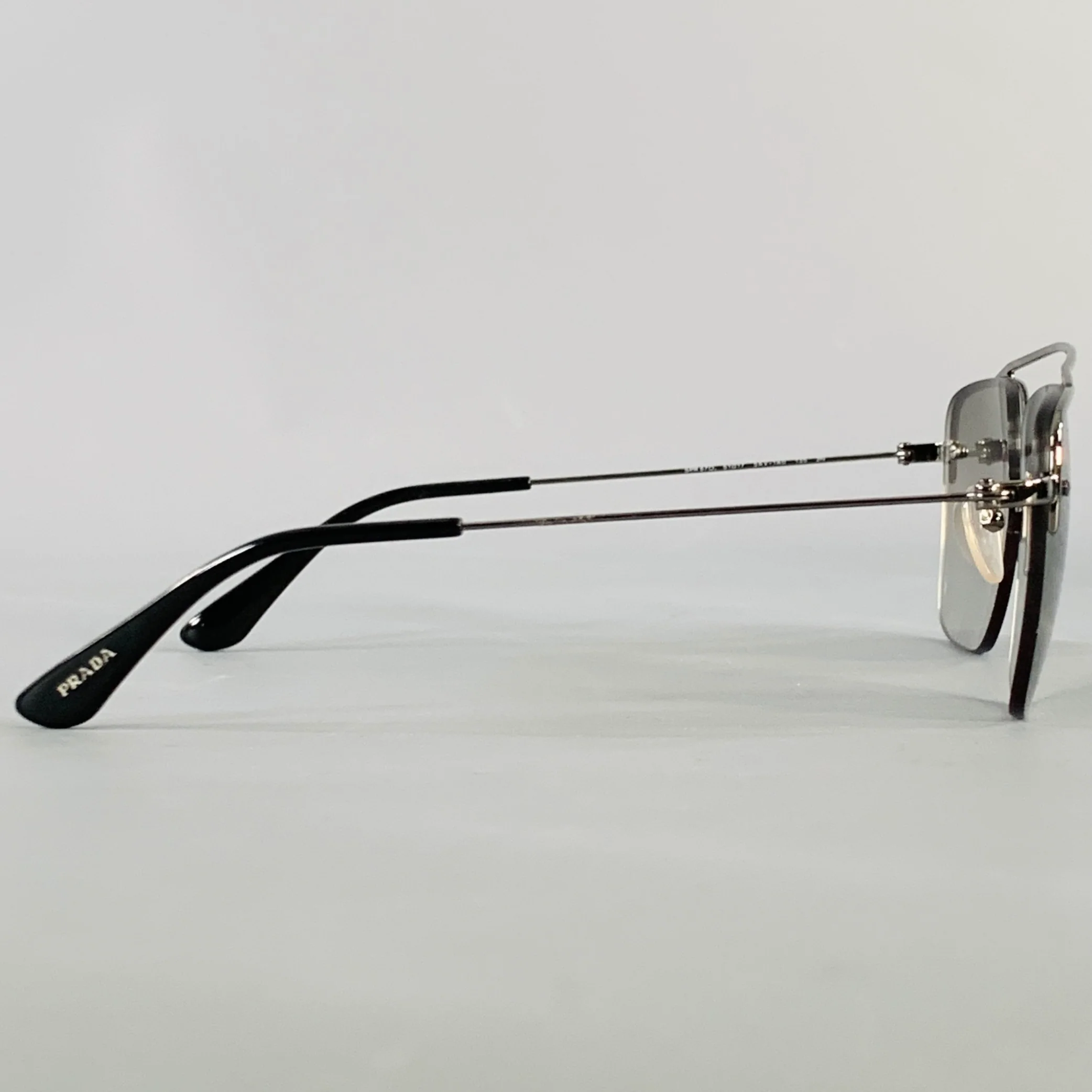 PRADA Silver Metal Square Semi Rimless Sunglasses - Image 2