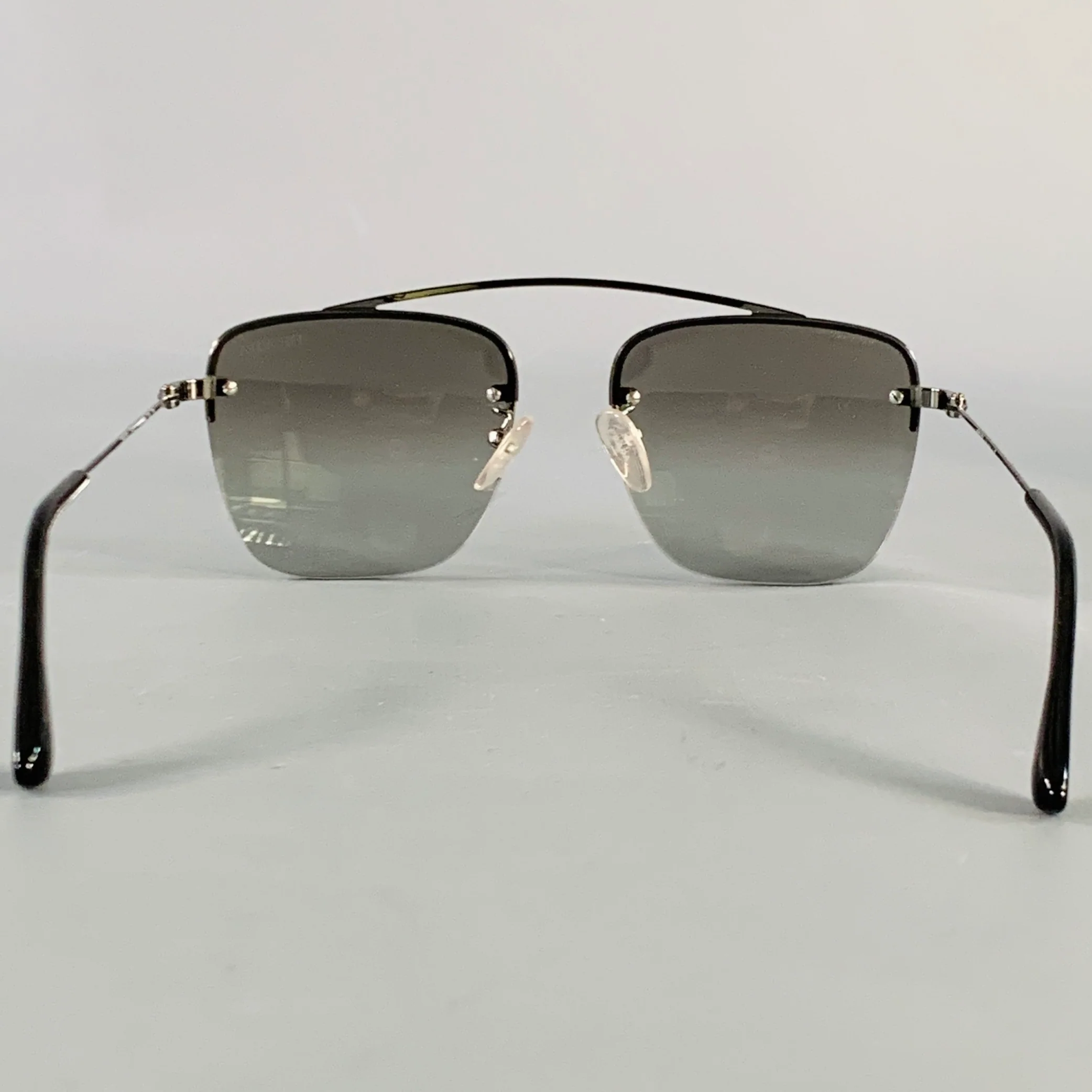 PRADA Silver Metal Square Semi Rimless Sunglasses - Image 3