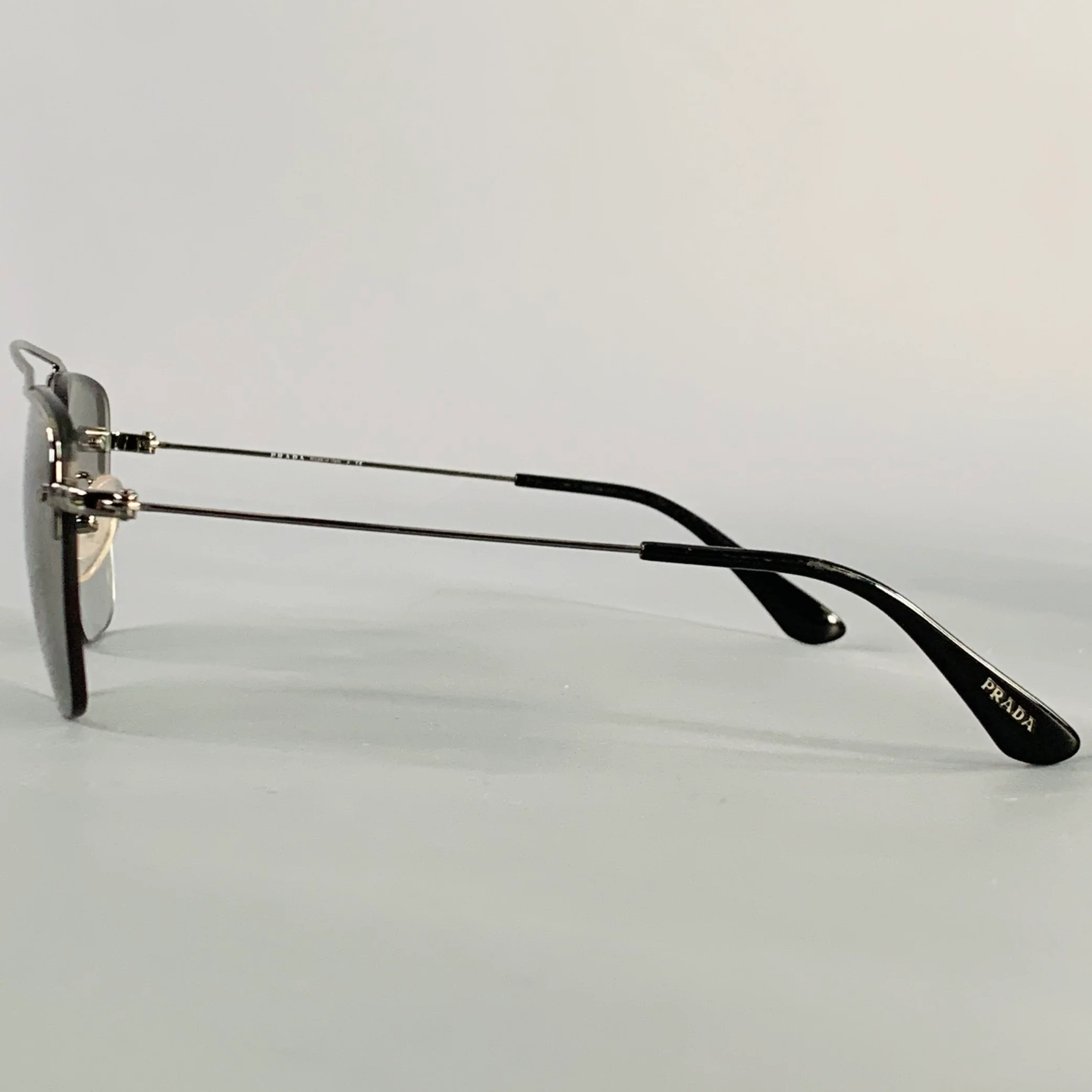 PRADA Silver Metal Square Semi Rimless Sunglasses - Image 4