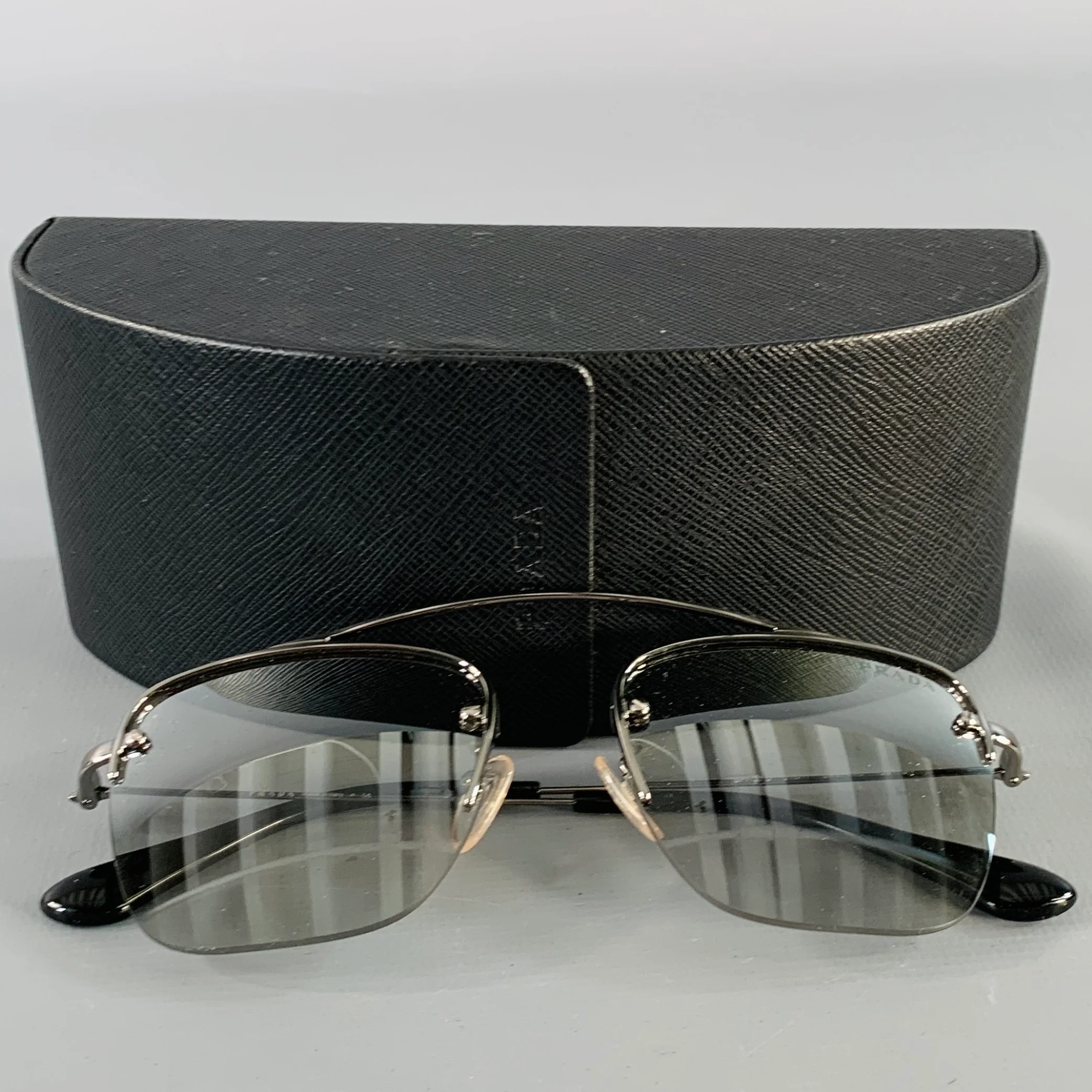 PRADA Silver Metal Square Semi Rimless Sunglasses - Image 8