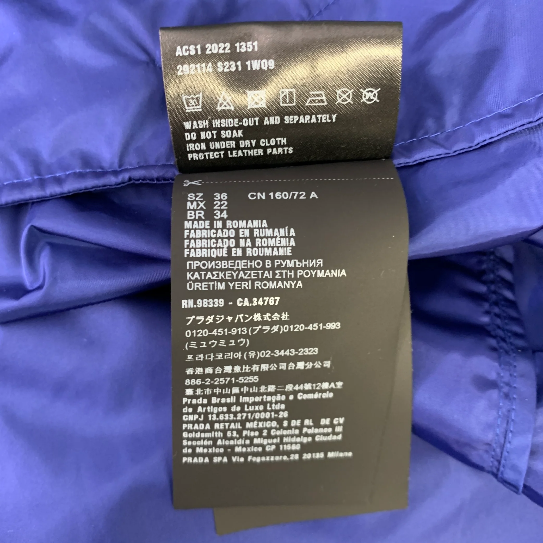 PRADA Size 0 Blue Polyamide Logo Windbreaker Jacket - Image 8