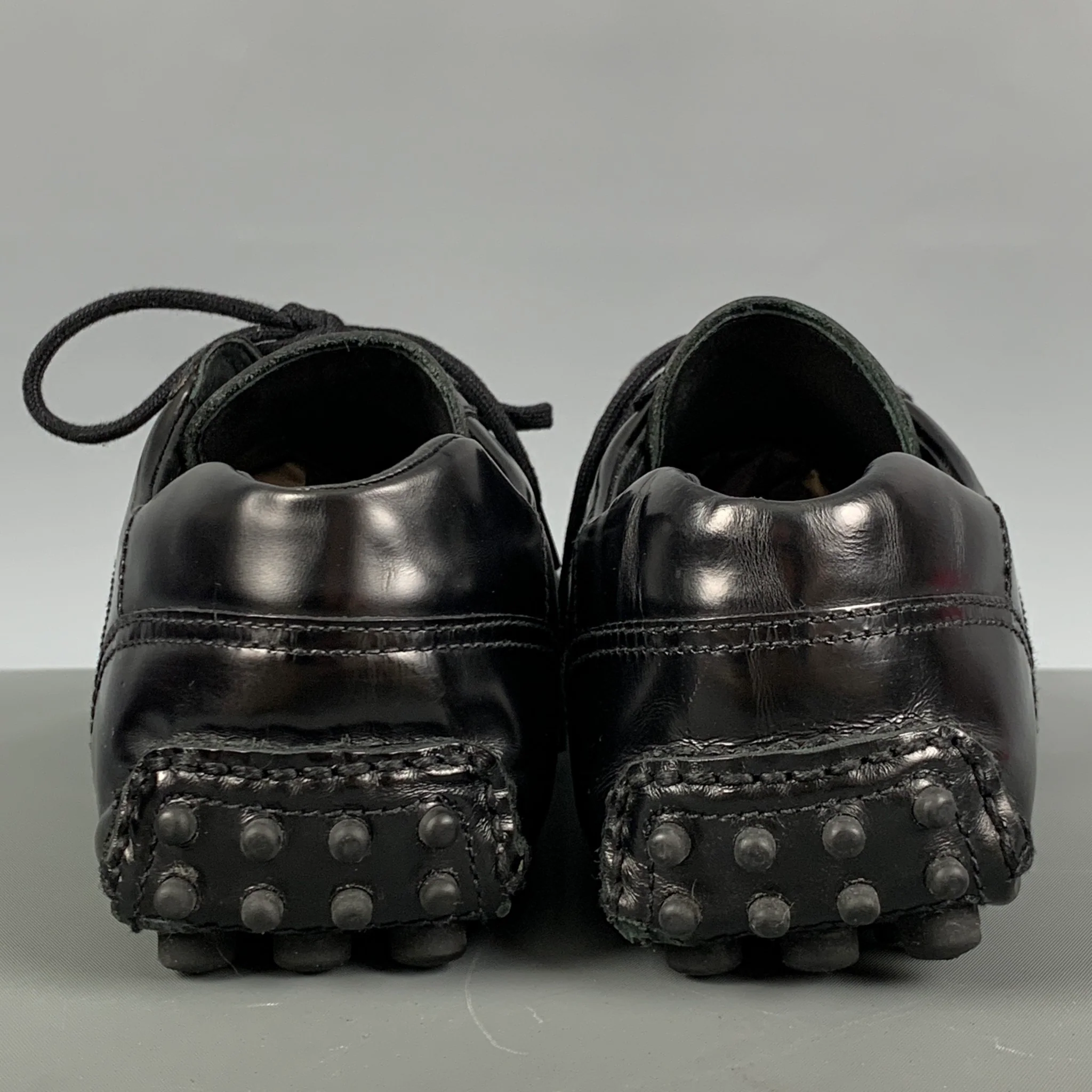 PRADA Size 10.5 Black Leather Drivers Lace Up Shoes - Image 3