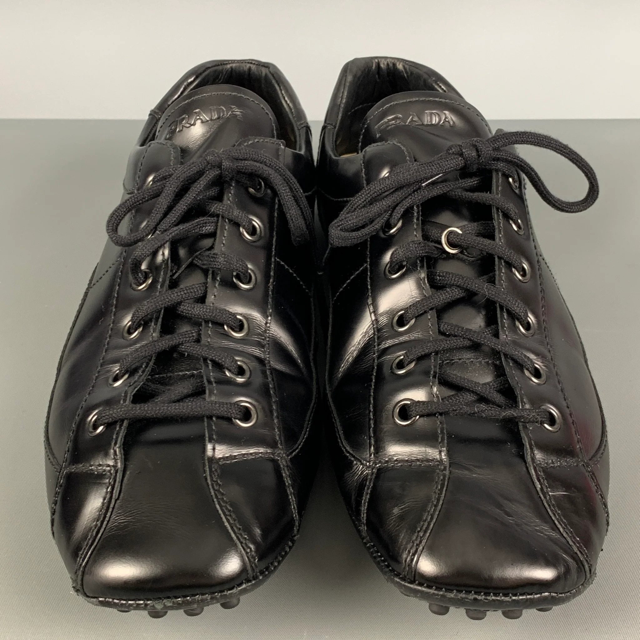 PRADA Size 10.5 Black Leather Drivers Lace Up Shoes - Image 4