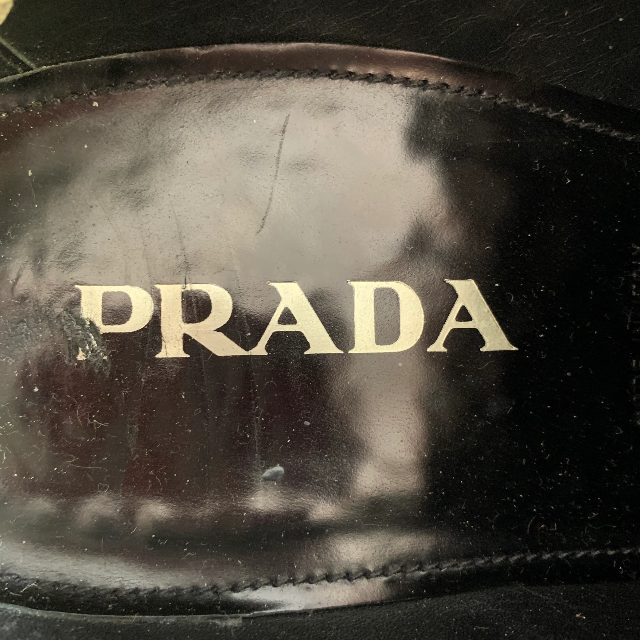PRADA Size 10 Black Silver Studded Leather Cap Toe Lace Up Shoes - Image 7