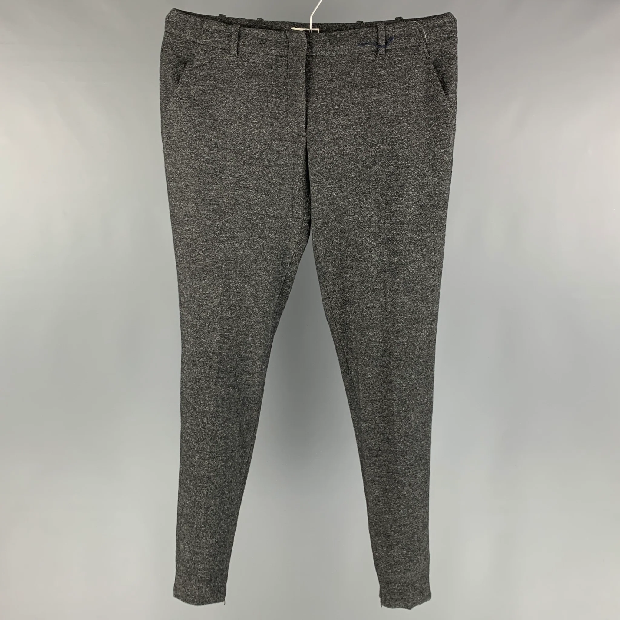 PRADA Size 10 Black White Wool Cotton Heather Flat Front Casual Pants