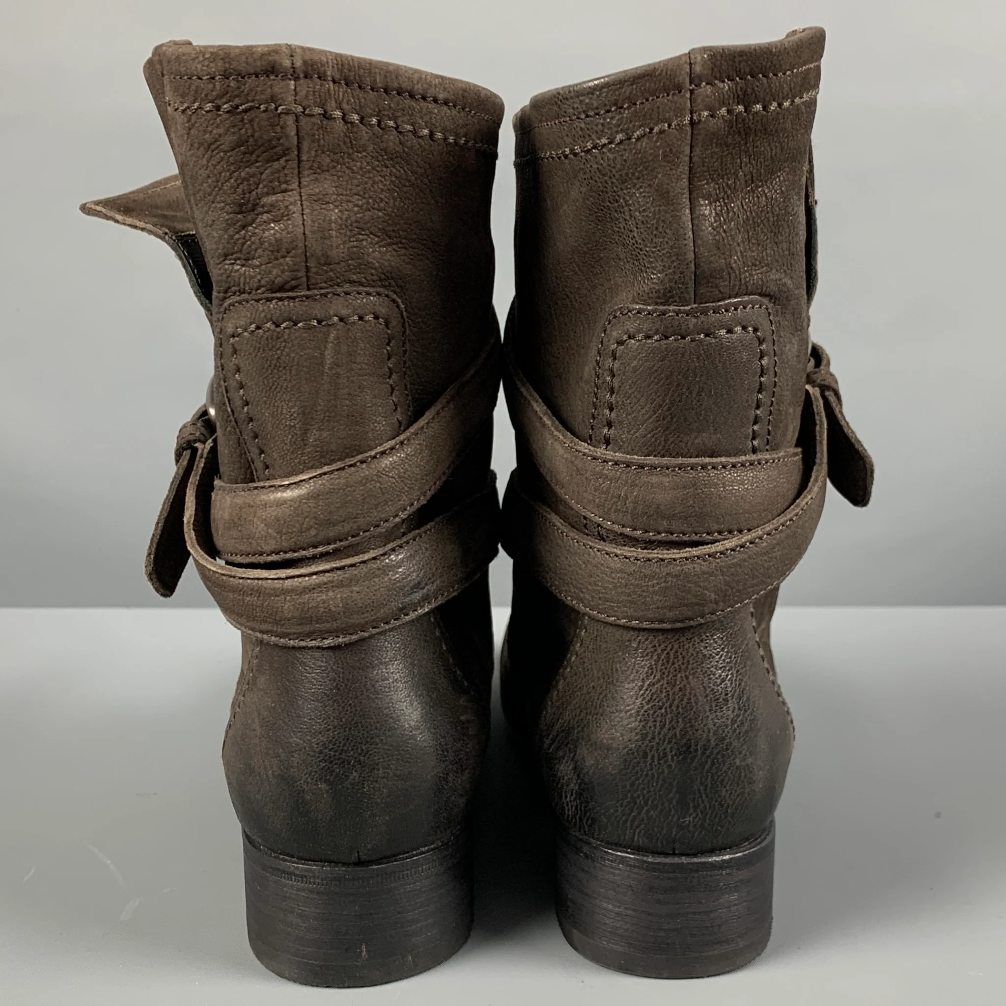 PRADA Size 10 Brown Leather Ankle Strap Boots - Image 3