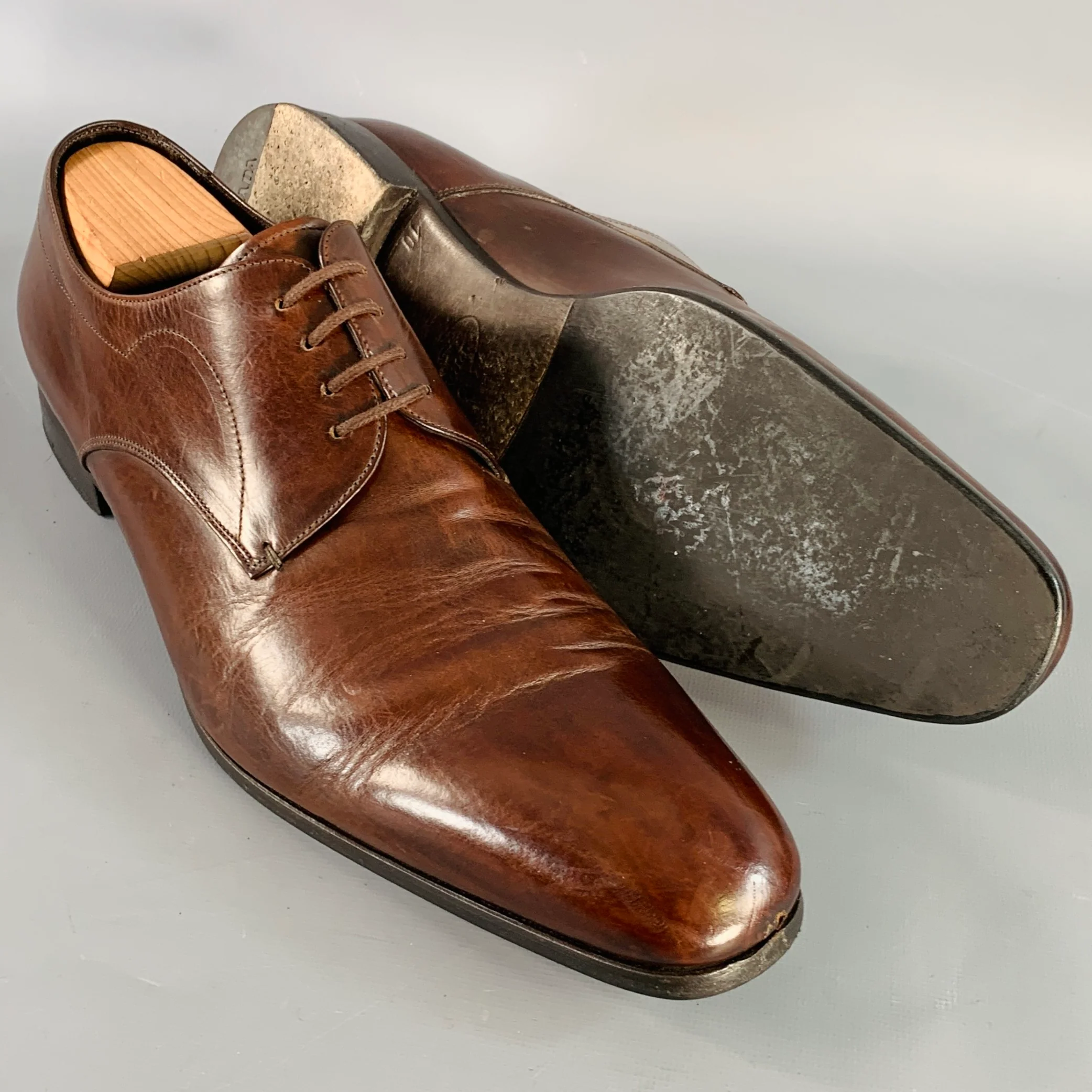 PRADA Size 10 Brown Leather Derby Lace-Up Shoes - Image 5