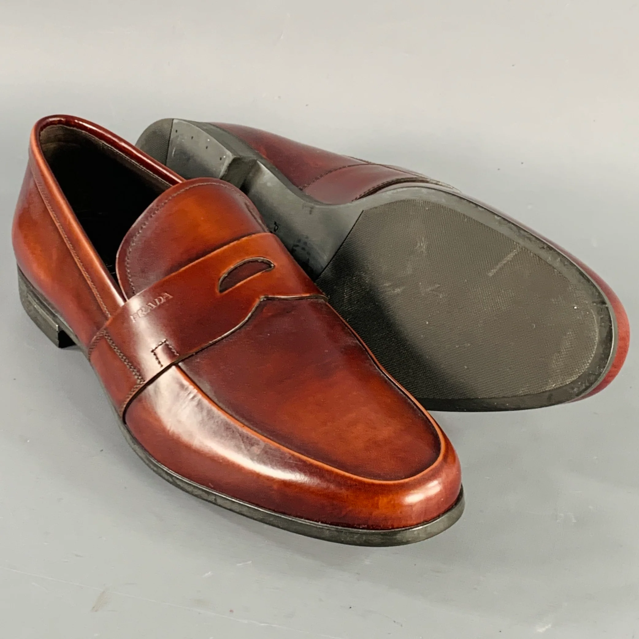 PRADA Size 10 Brown Leather Penny Loafers - Image 6