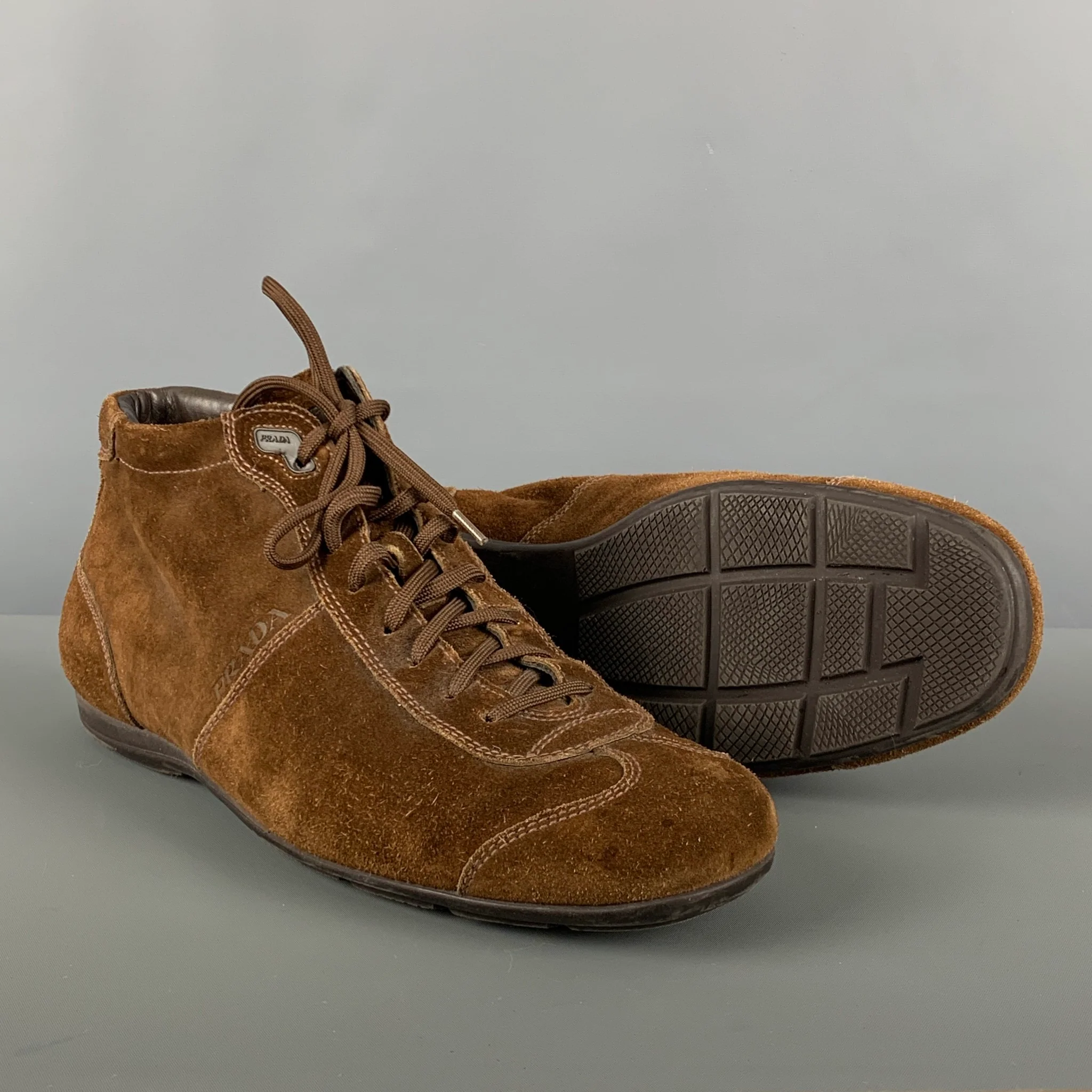 PRADA Size 10 Brown Suede High Top Sneakers - Image 5