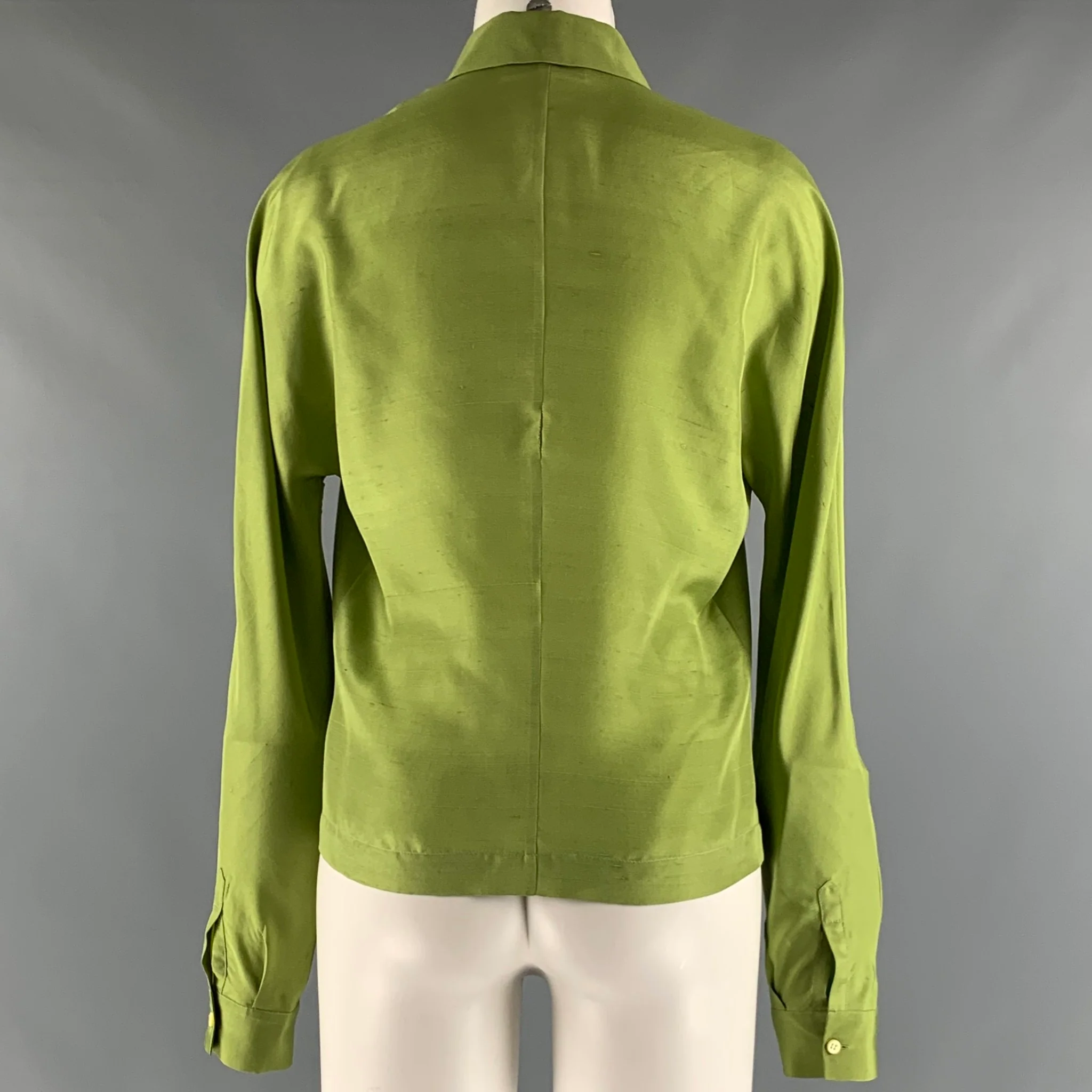 PRADA Size 10 Green Silk Long Sleeve Dress Top - Image 3