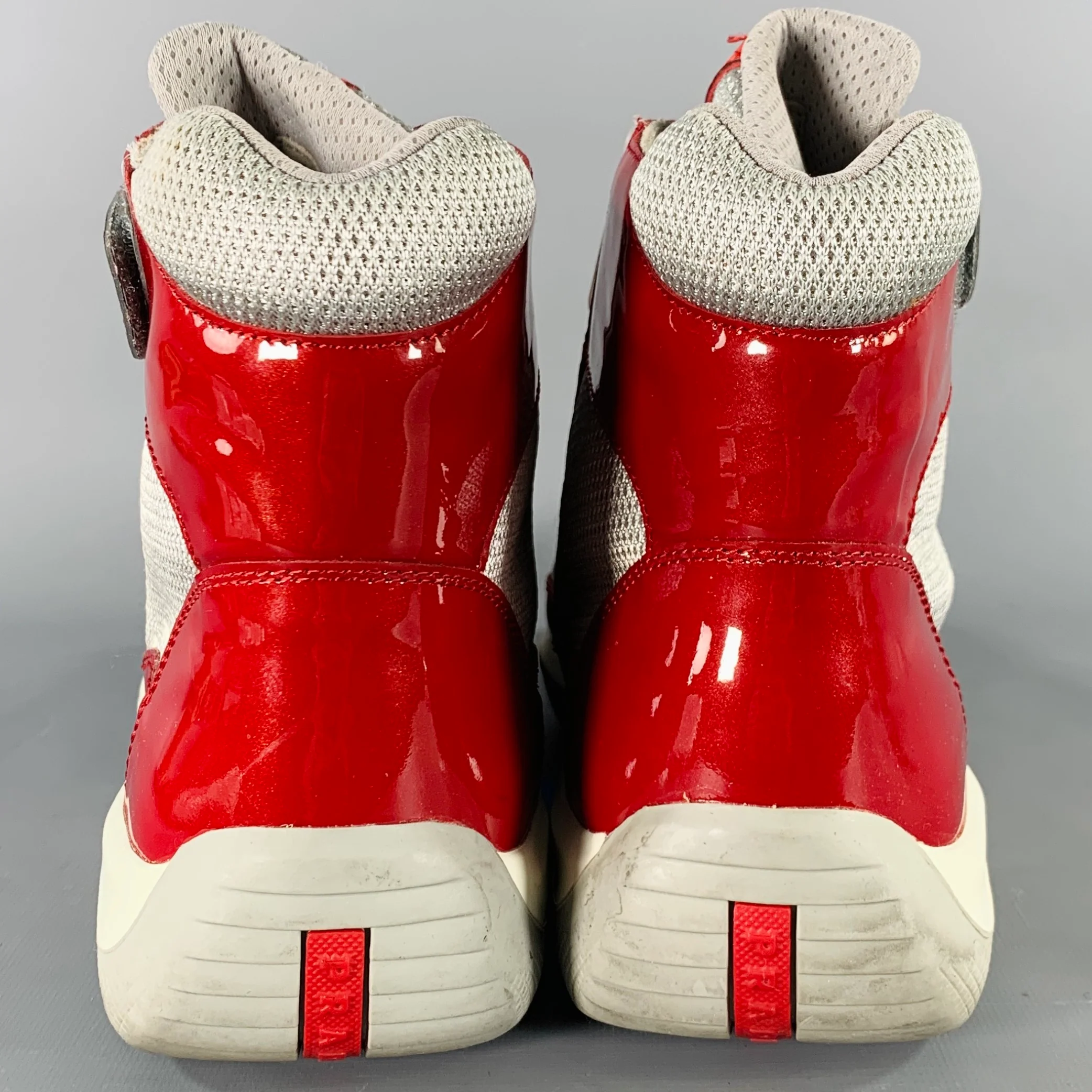 PRADA Size 11 America's Cup Red Silver Mesh High Top Sneakers - Image 3