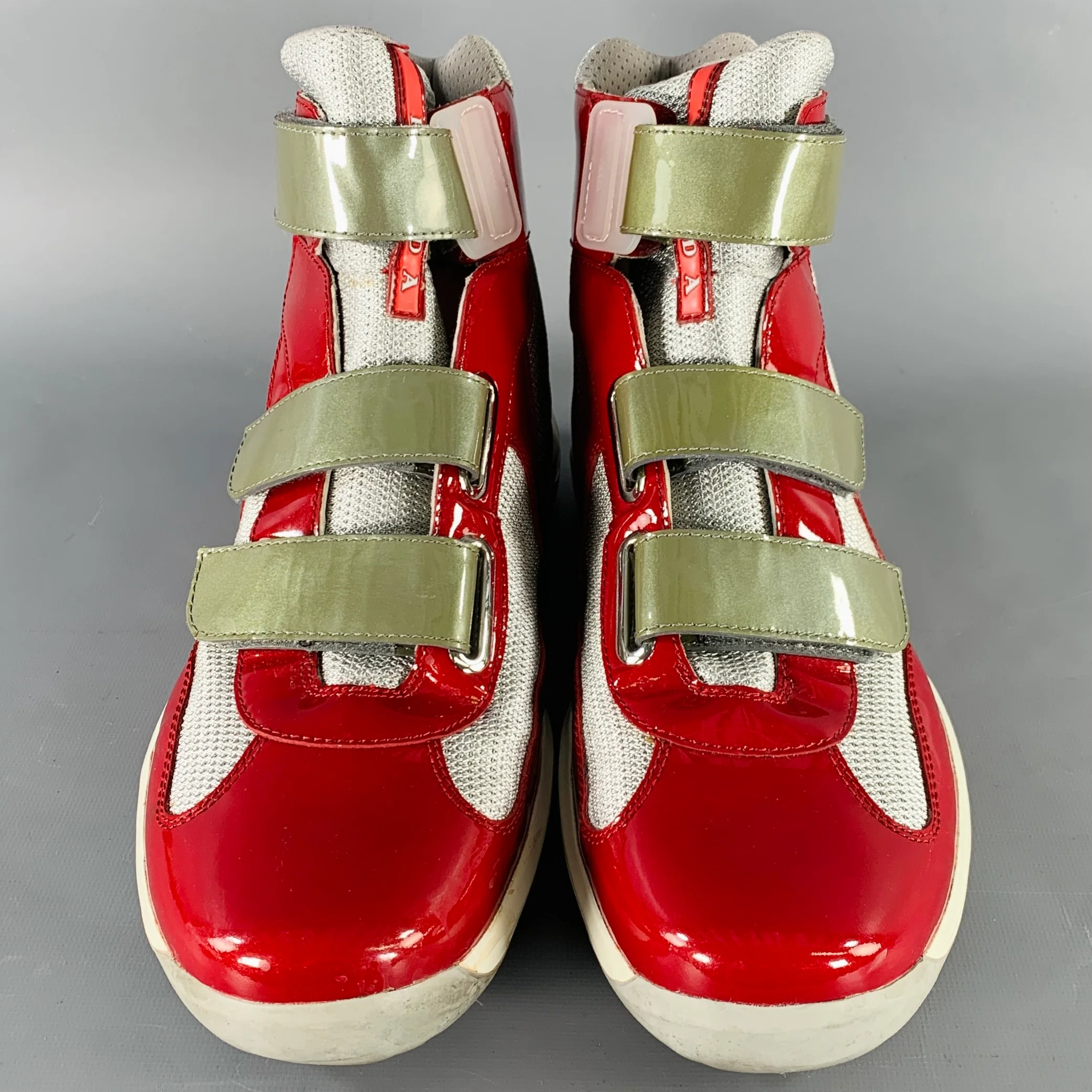 PRADA Size 11 America's Cup Red Silver Mesh High Top Sneakers - Image 4