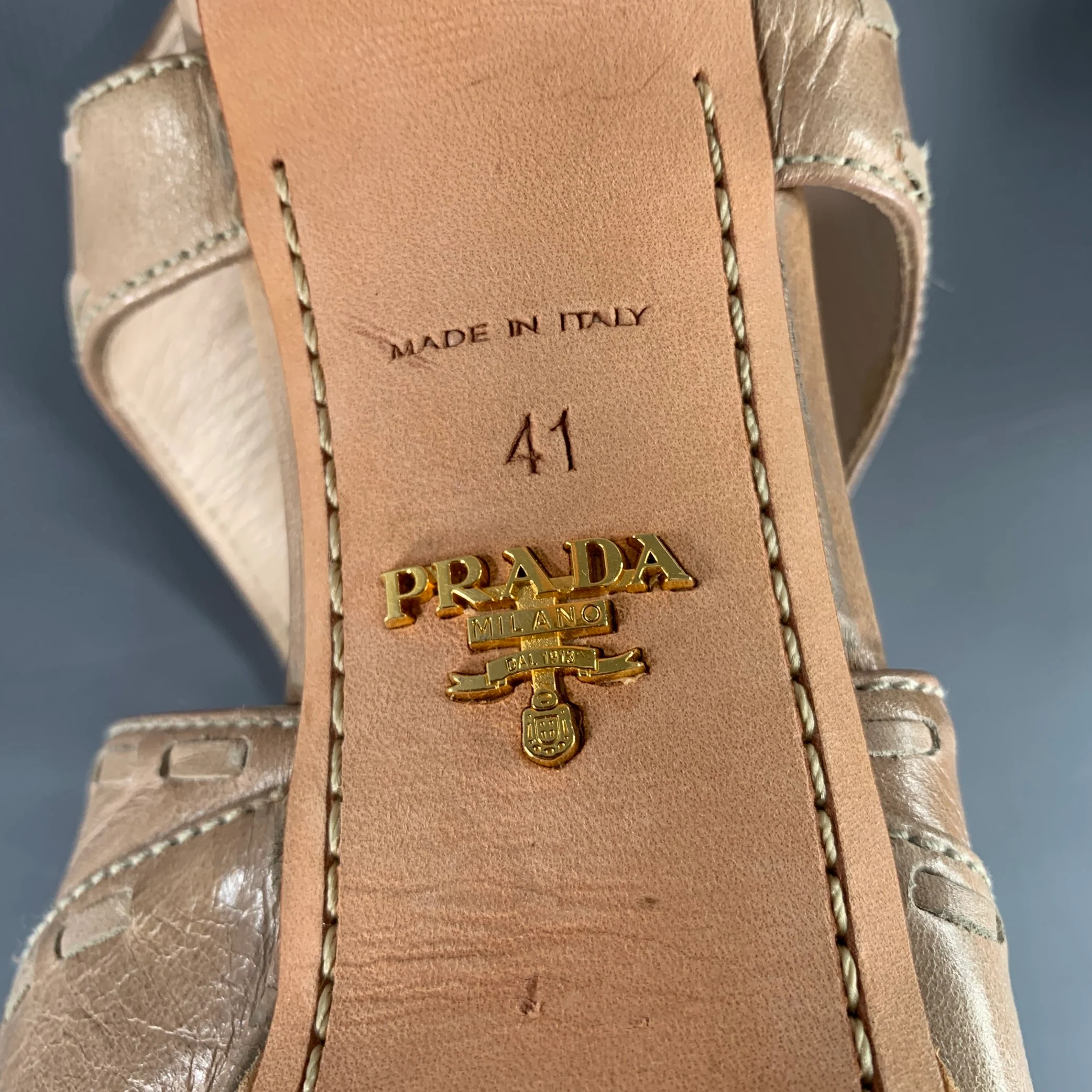 PRADA Size 11 Beige Taupe Leather Woven Espadrille Sandals - Image 8